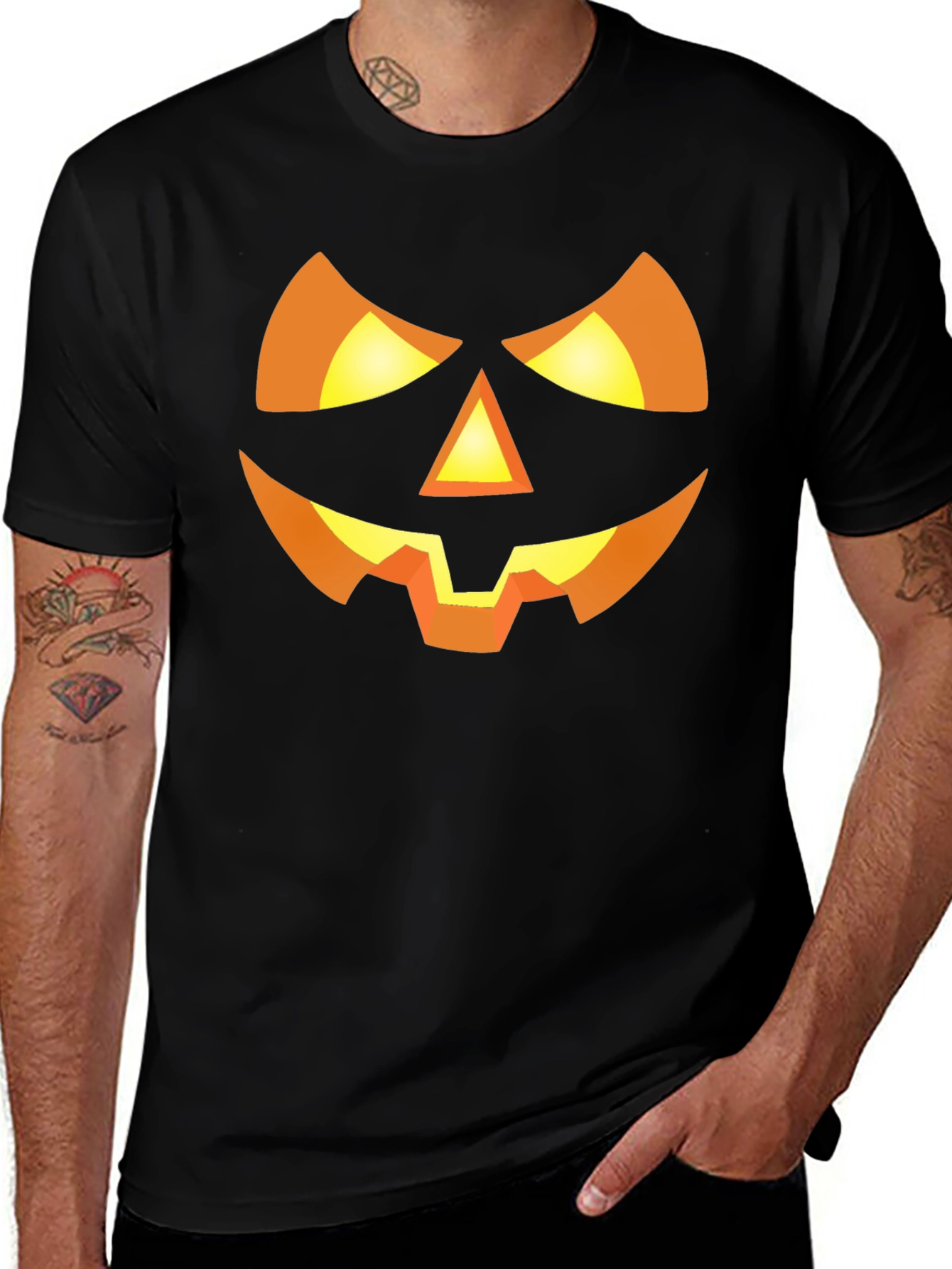 Halloween Pumpkin Face Graphic Tee - Spooky Fun!