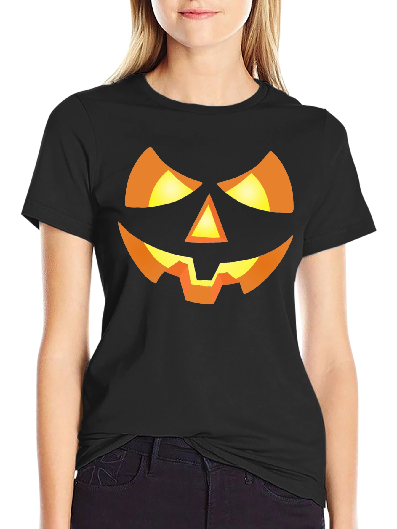 Halloween Pumpkin Face Graphic Tee - Spooky Fun!