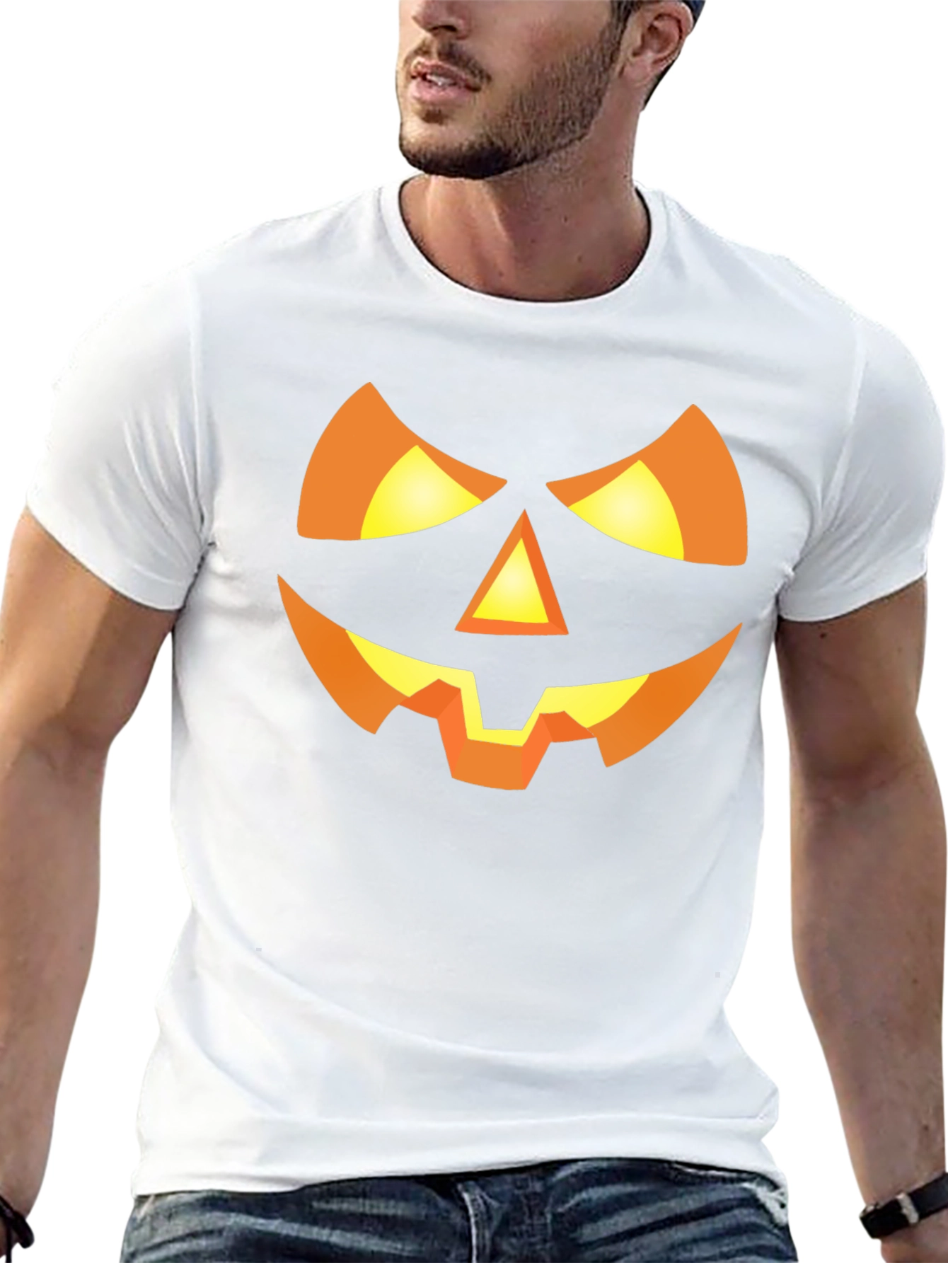 Halloween Pumpkin Face Graphic Tee - Spooky Fun!