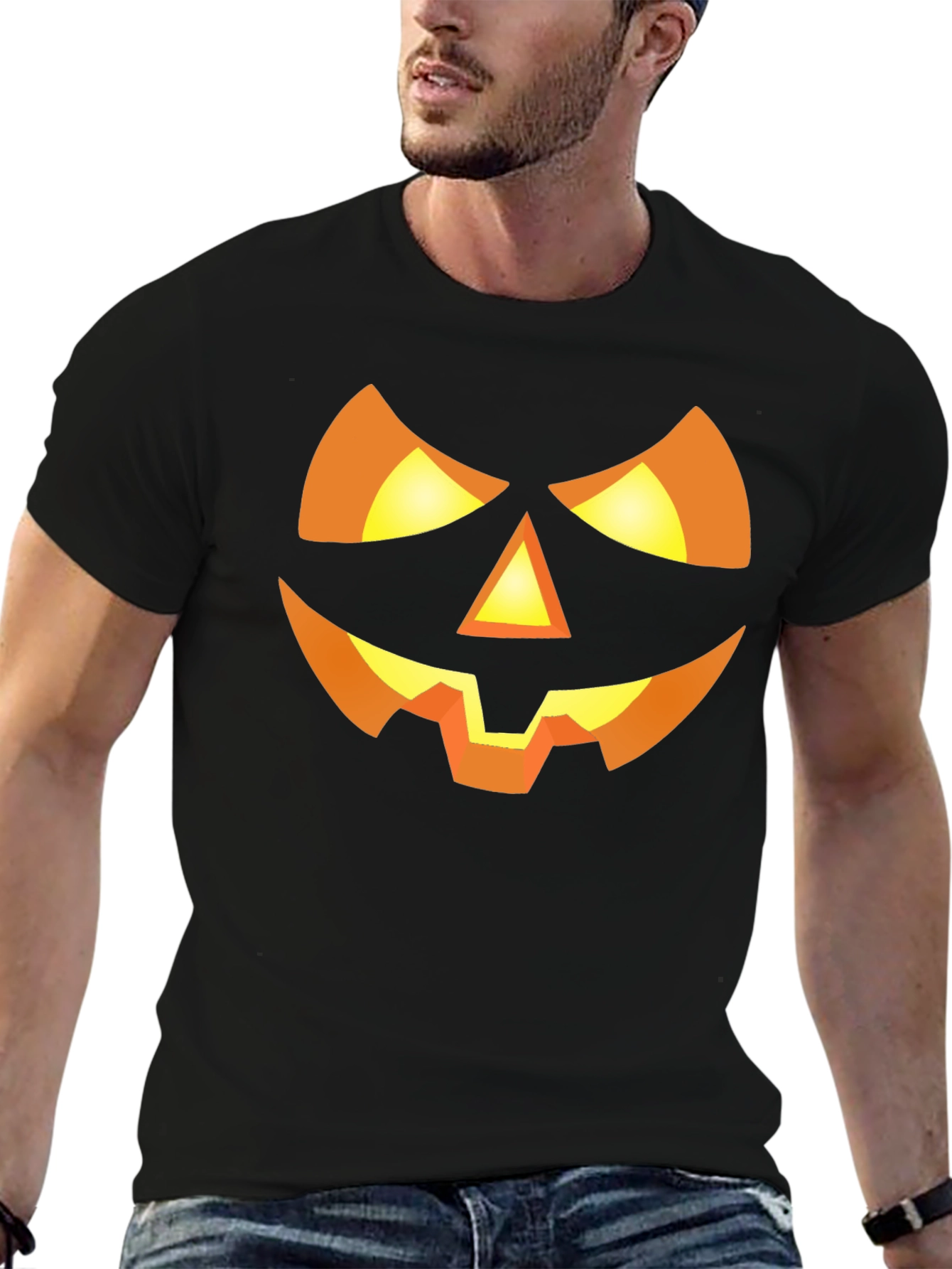Halloween Pumpkin Face Graphic Tee - Spooky Fun!