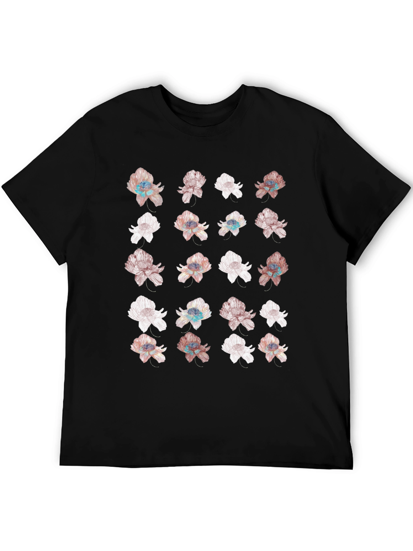 Floral Print Black T-Shirt - Unique Design