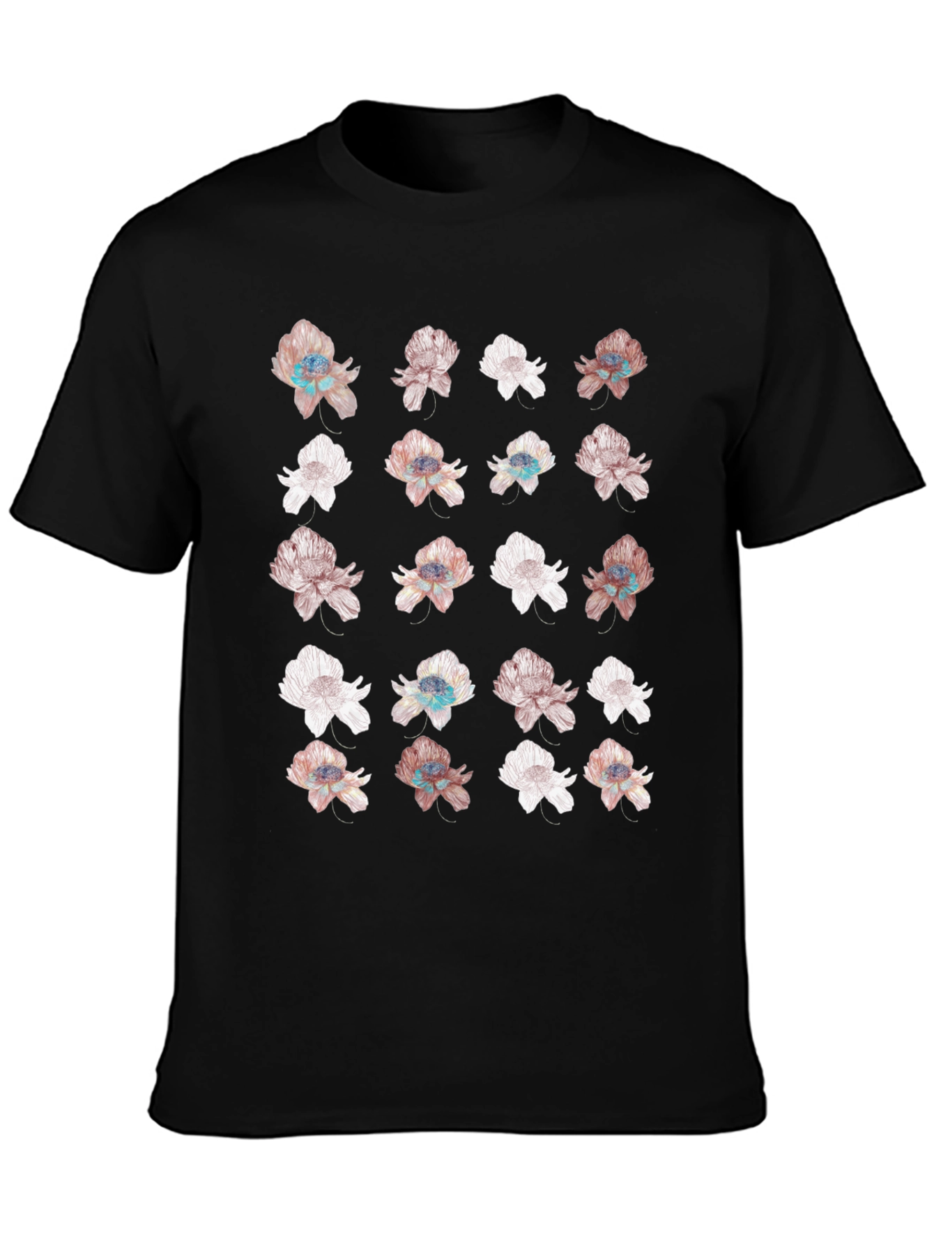 Floral Print Black T-Shirt - Unique Design