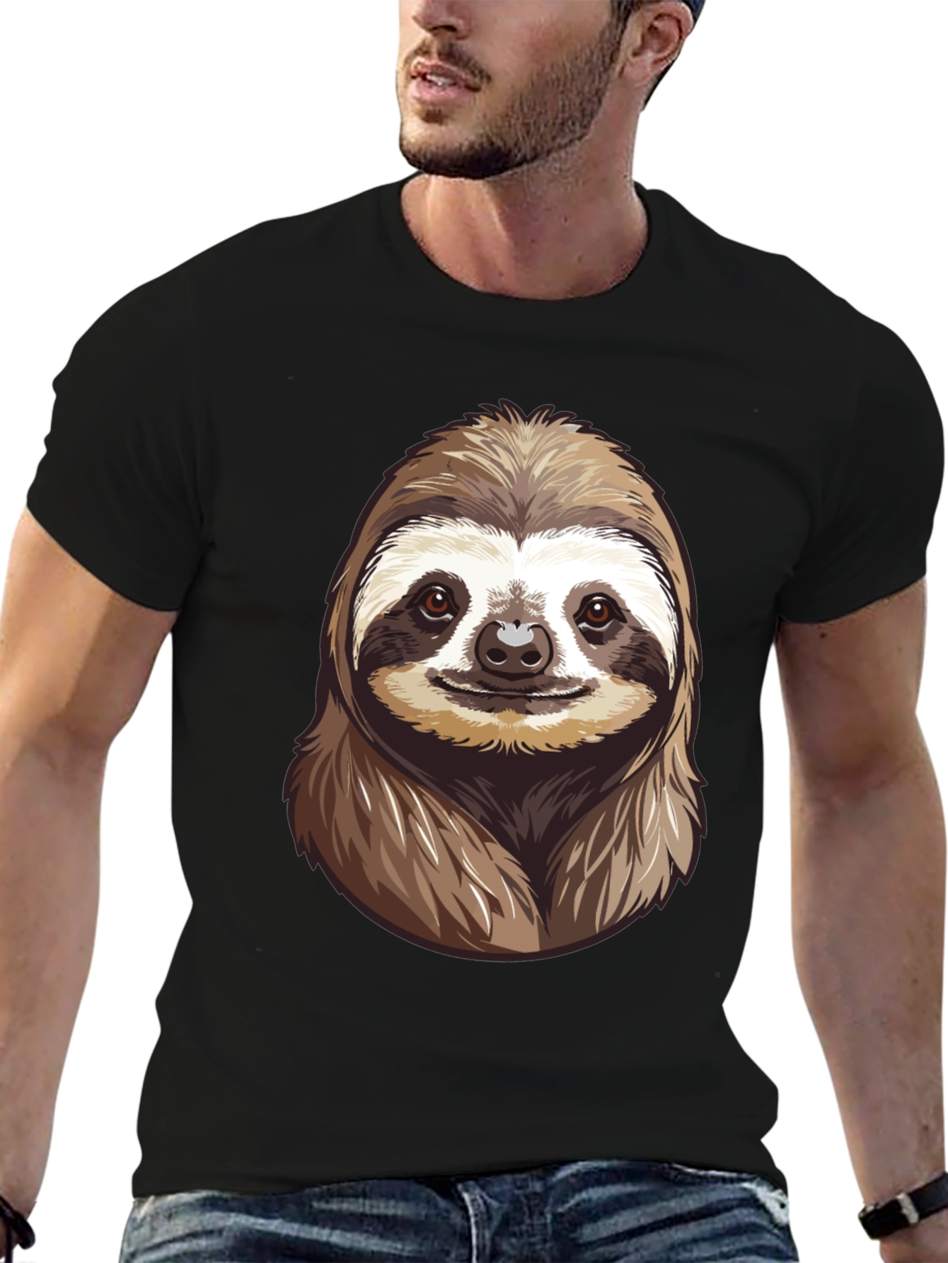 Sloth Face Graphic Tee - Relaxed Style