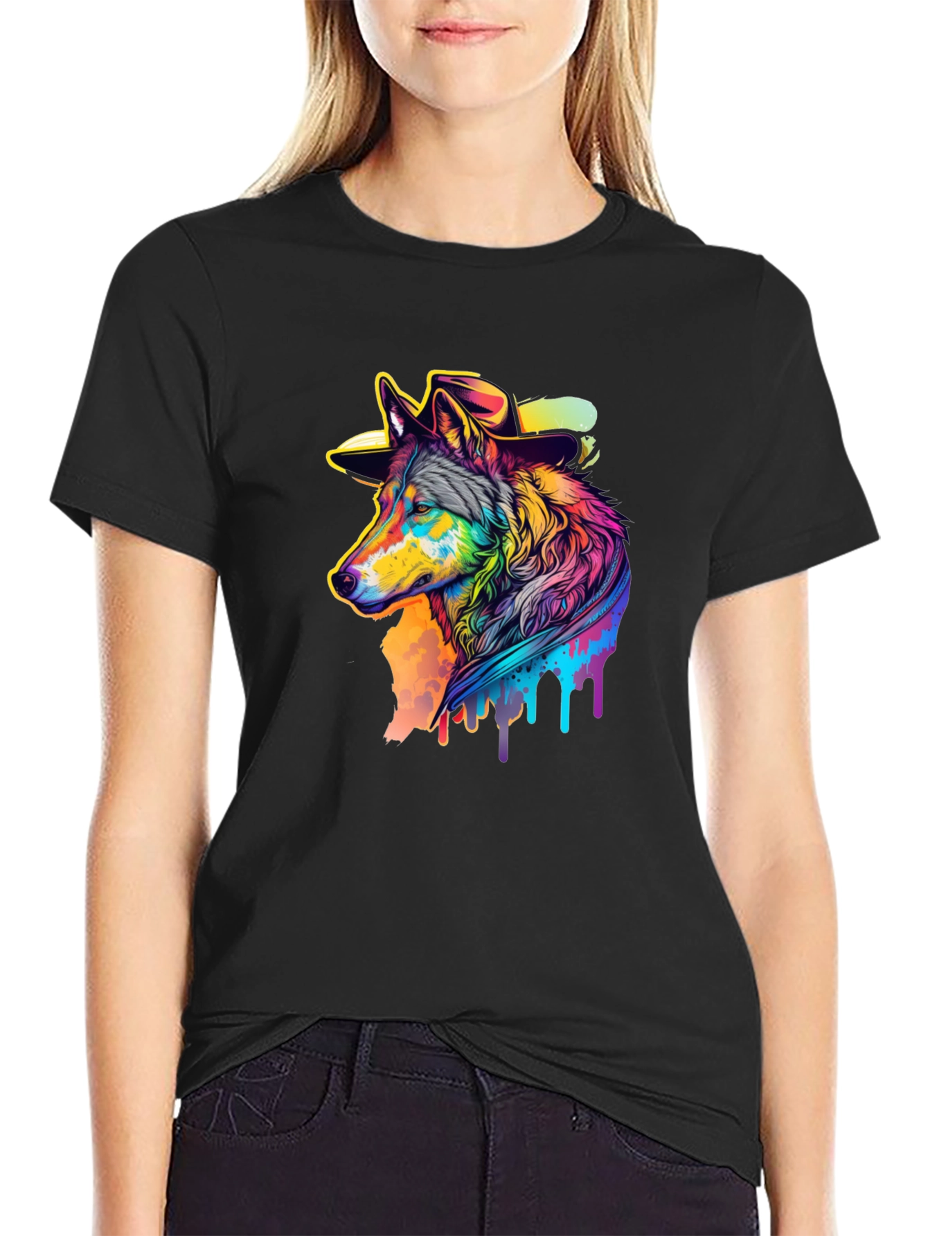 Wolf Graphic Print Black T-Shirt