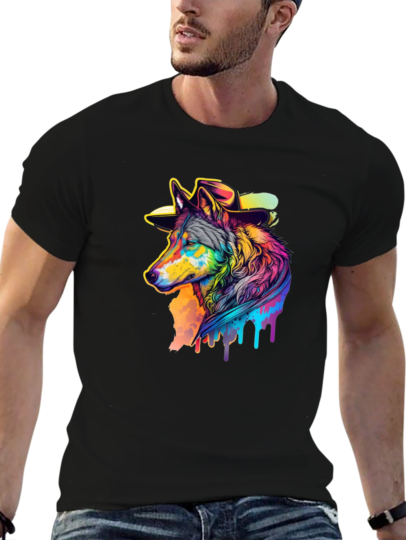 Wolf Graphic Print Black T-Shirt
