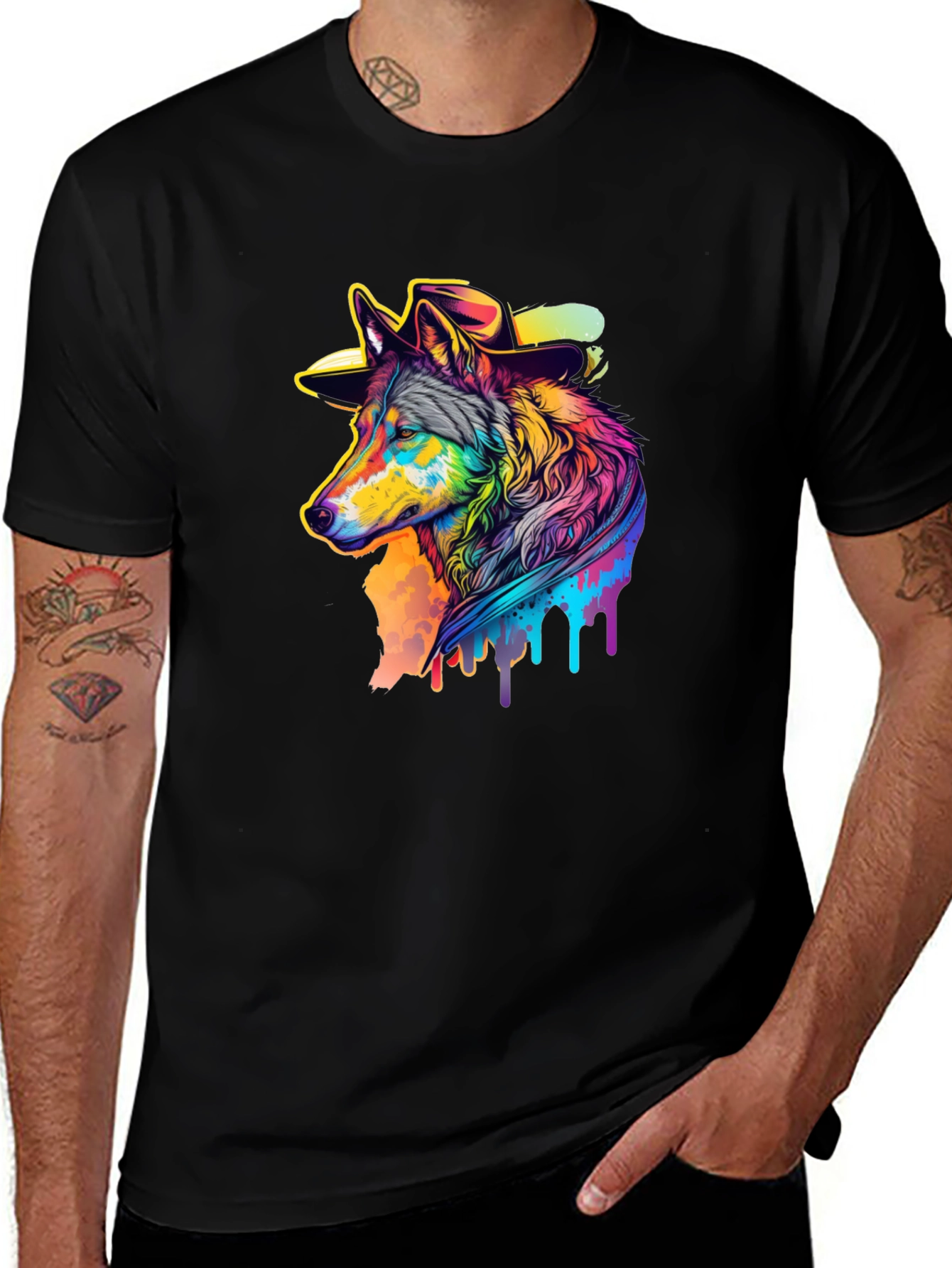 Wolf Graphic Print Black T-Shirt