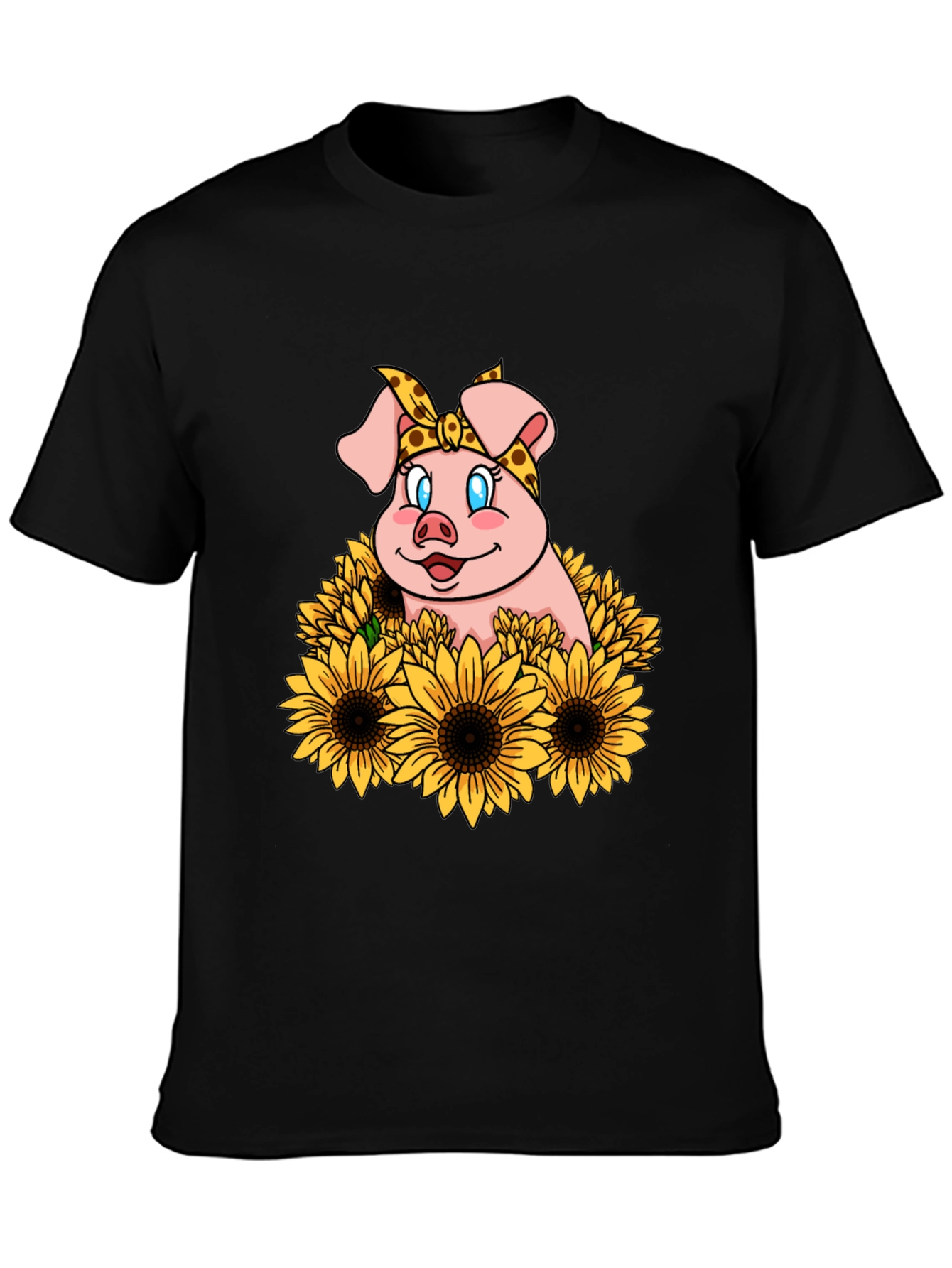 Cute Pig Sunflower Graphic T-Shirt