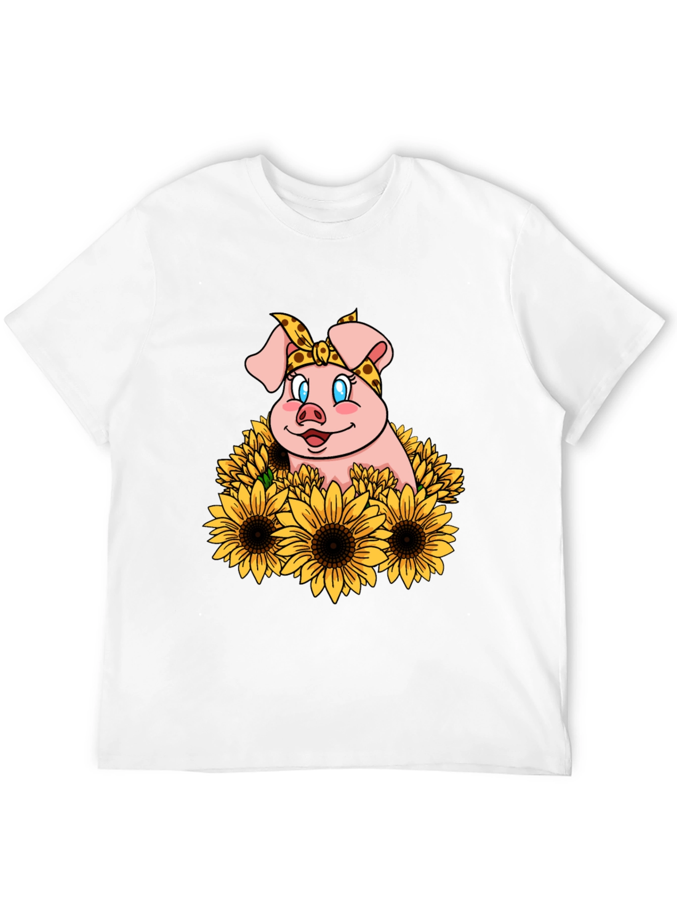 Cute Pig Sunflower Graphic T-Shirt