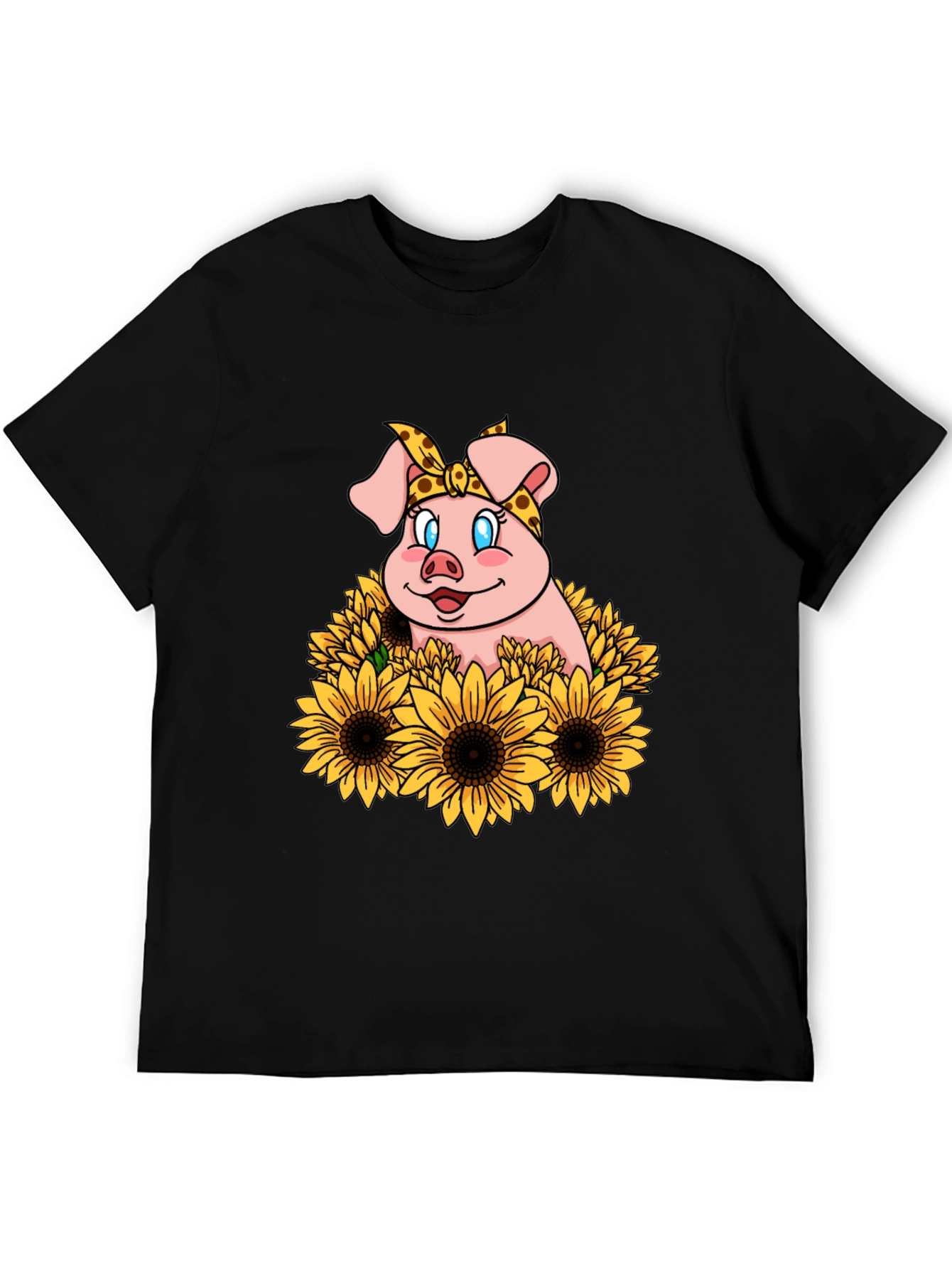 Cute Pig Sunflower Graphic T-Shirt