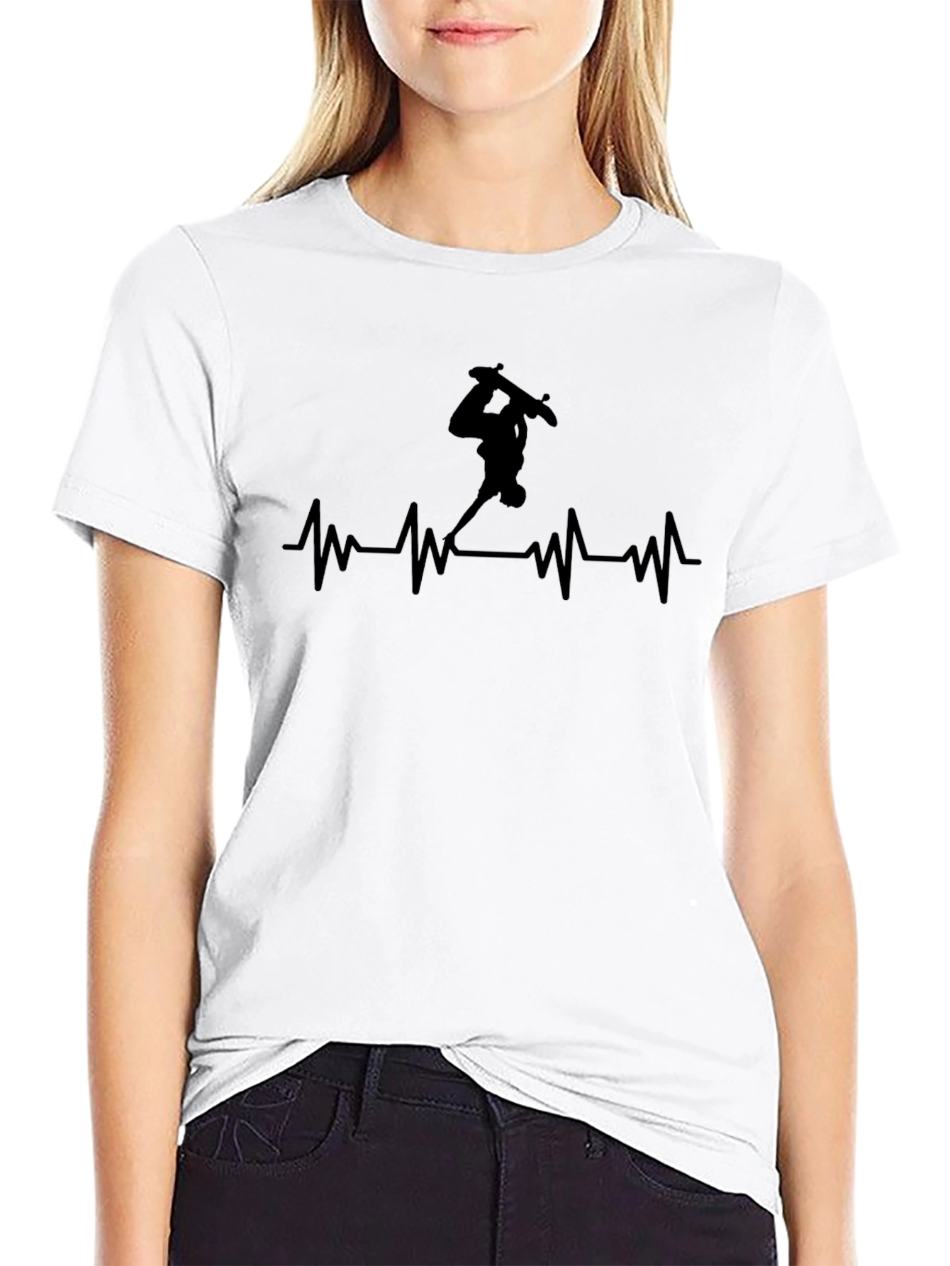 Skateboarder Heartbeat Graphic Tee - Black