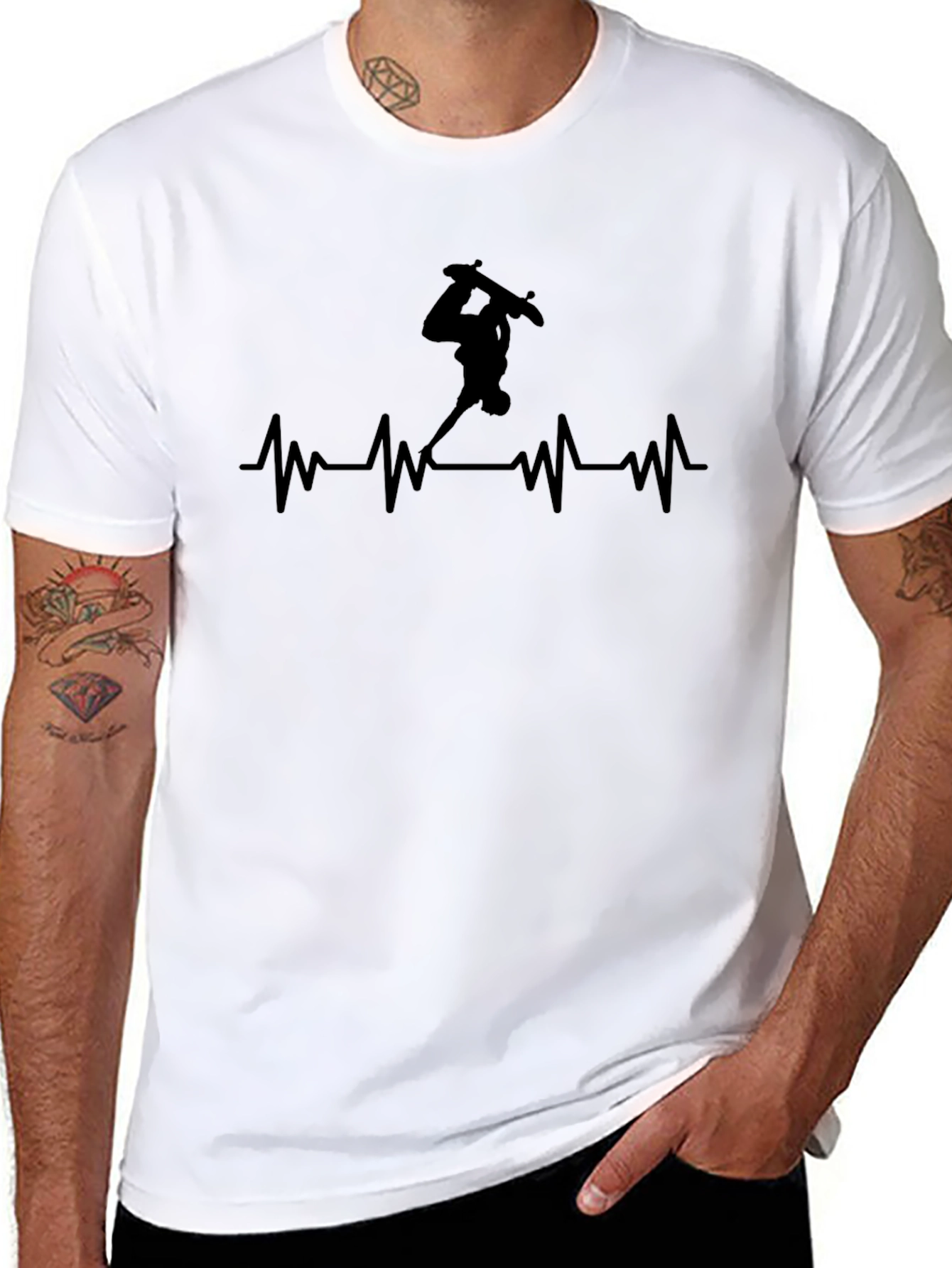 Skateboarder Heartbeat Graphic Tee - Black