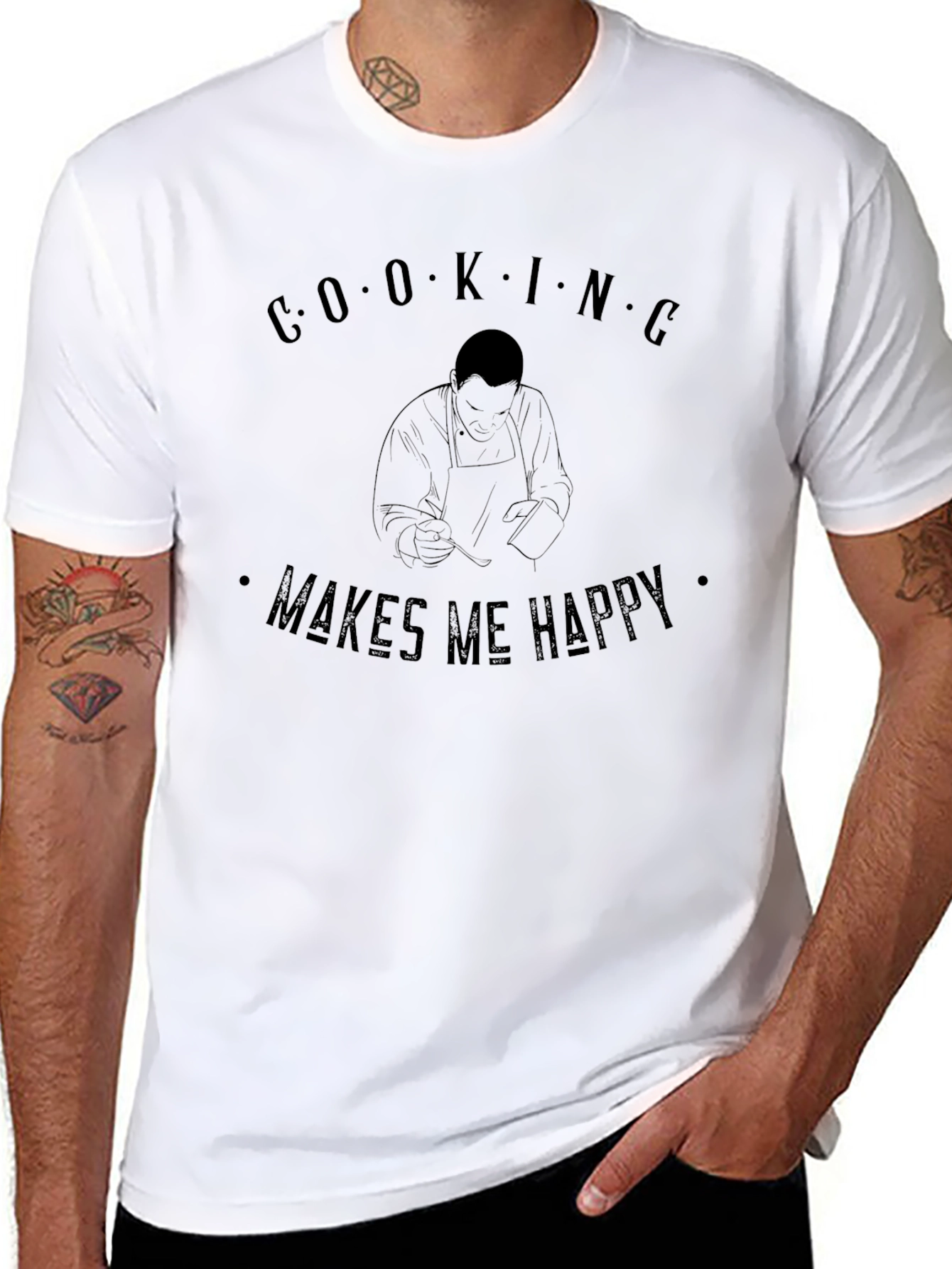 Cooking Makes Me Happy Black T-Shirt