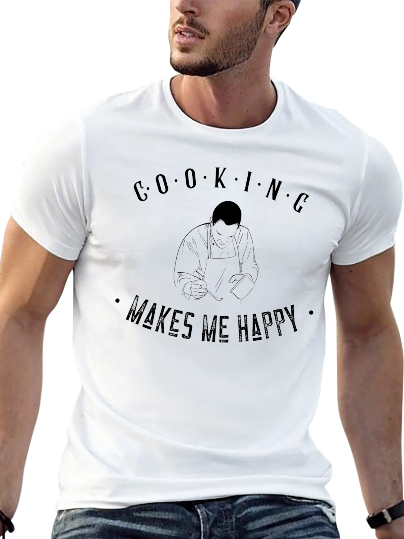 Cooking Makes Me Happy Black T-Shirt