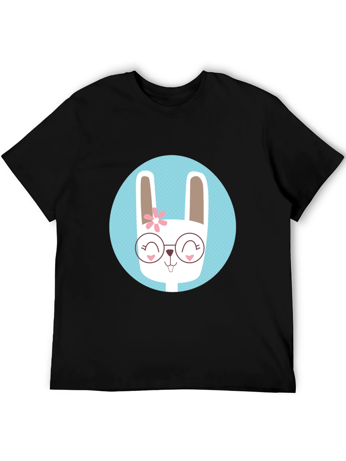 Cute Bunny T-Shirt - Round Glasses & Flower