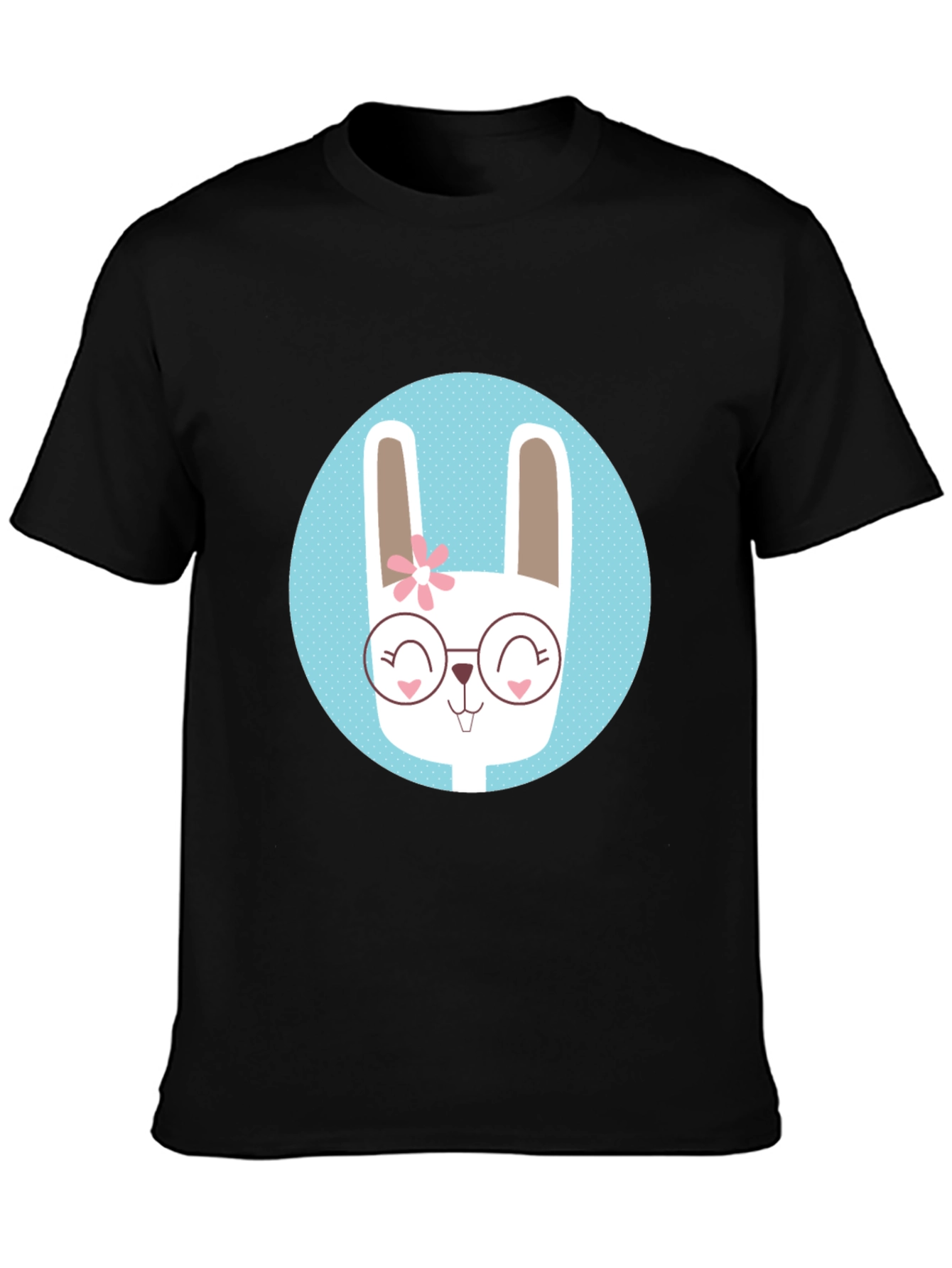 Cute Bunny T-Shirt - Round Glasses & Flower