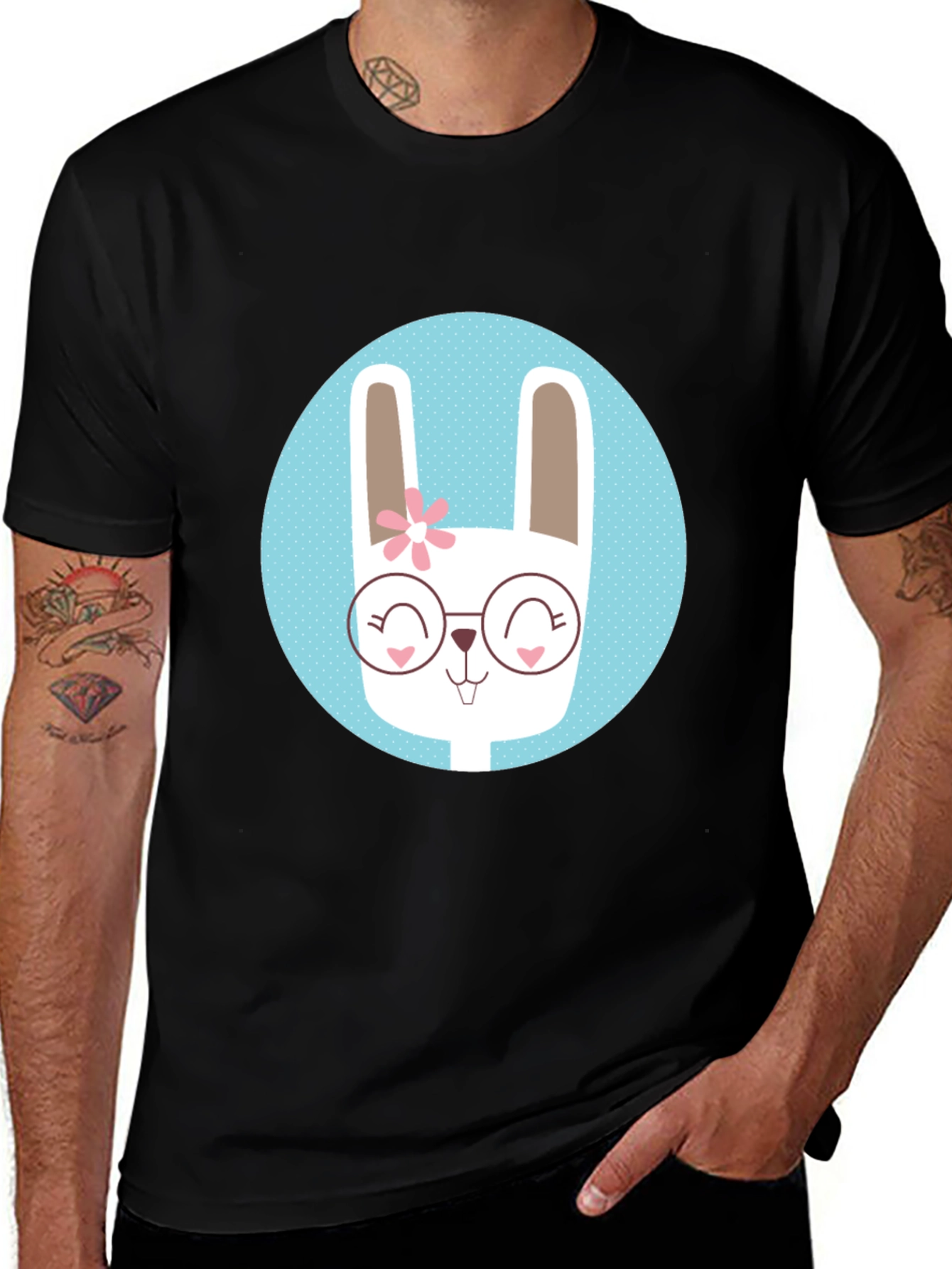Cute Bunny T-Shirt - Round Glasses & Flower