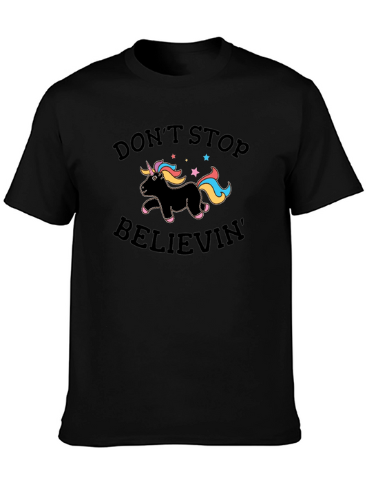 Dont Stop Believin Unicorn Black T-Shirt