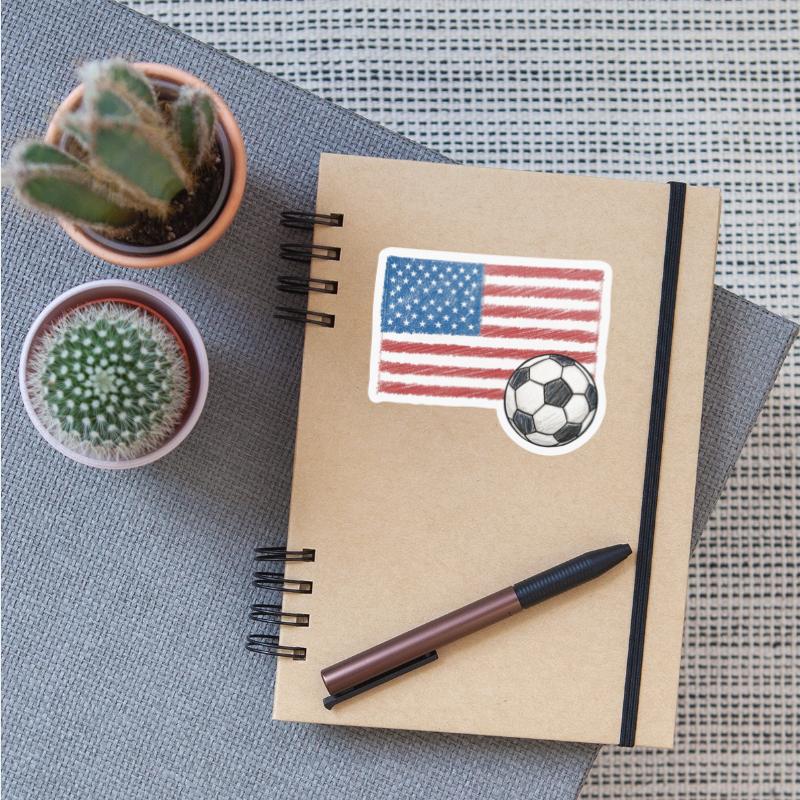 United States flag and crayon-style soccer ball