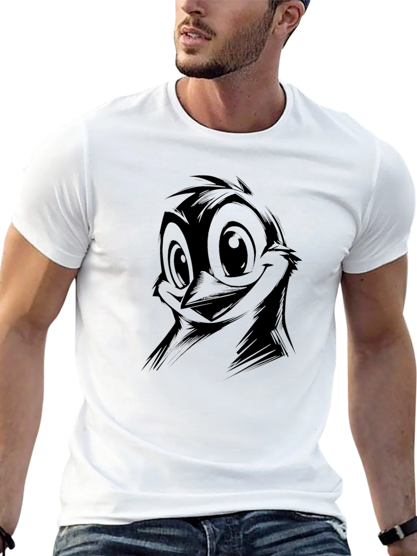 Cartoon Bird Graphic Black T-Shirt