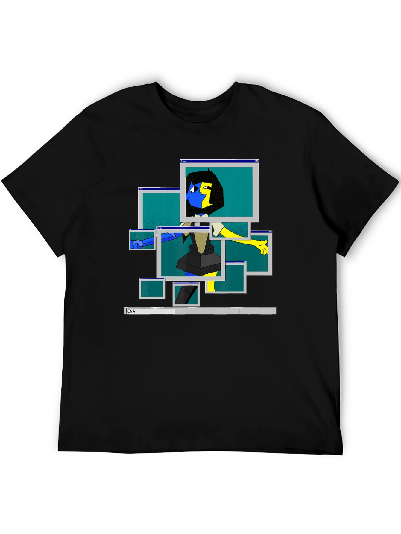 ENA Windows Graphic T-Shirt Mens Black Cotton Tee