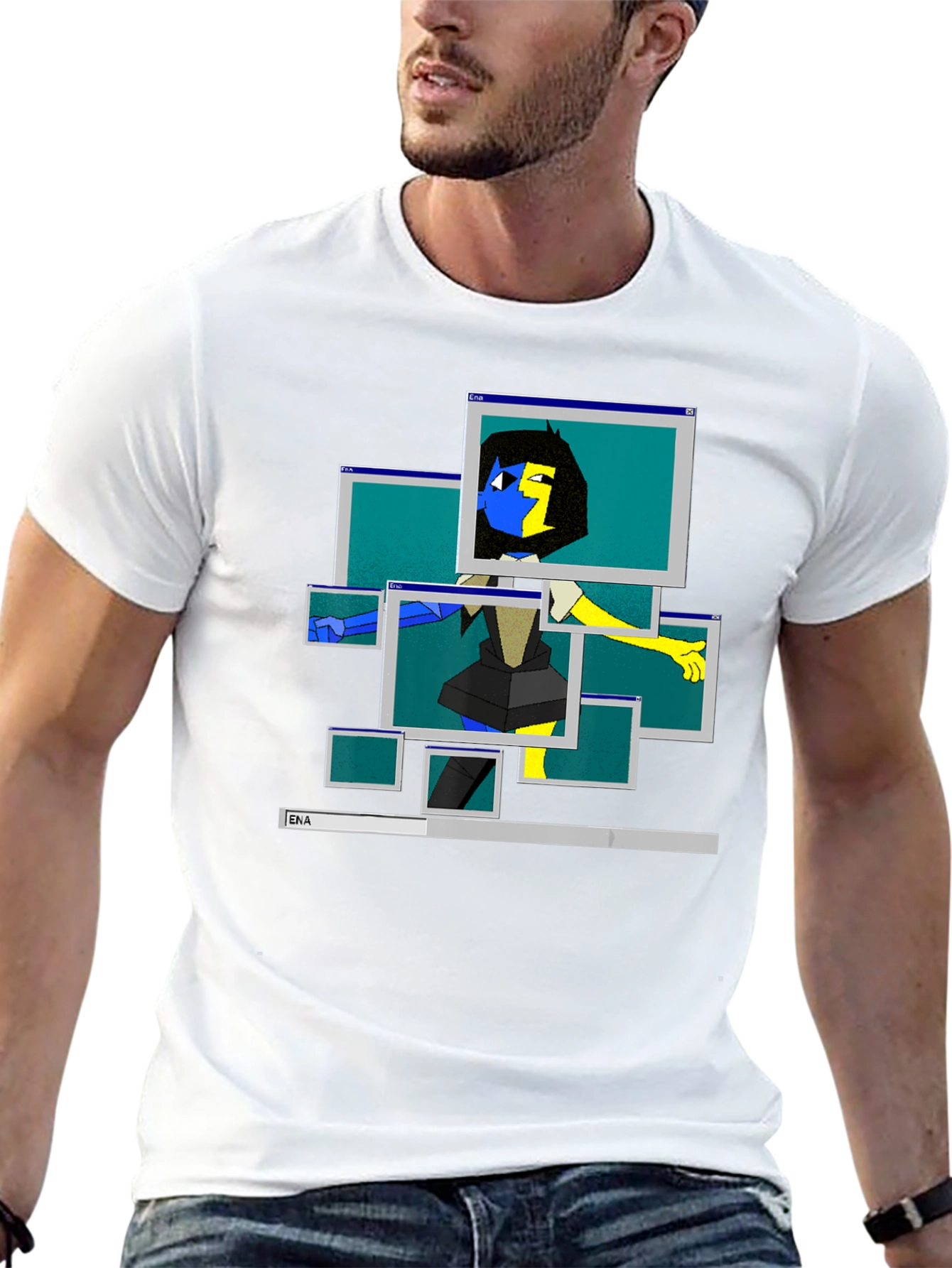 ENA Windows Graphic T-Shirt Mens Black Cotton Tee