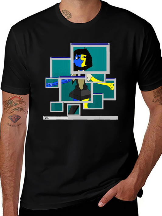 ENA Windows Graphic T-Shirt Mens Black Cotton Tee