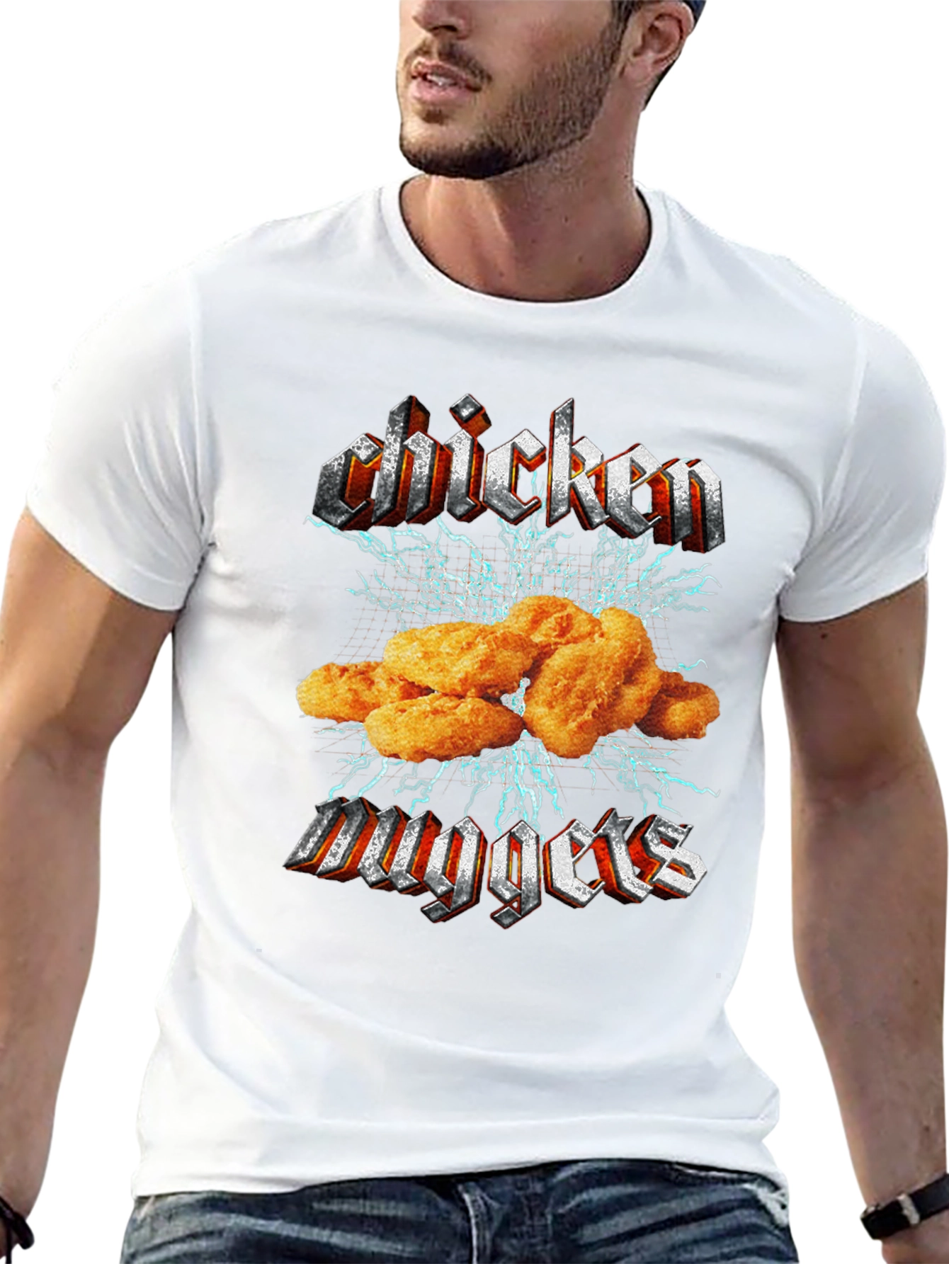 Chicken Nuggets Heavy Metal Style Black T-Shirt