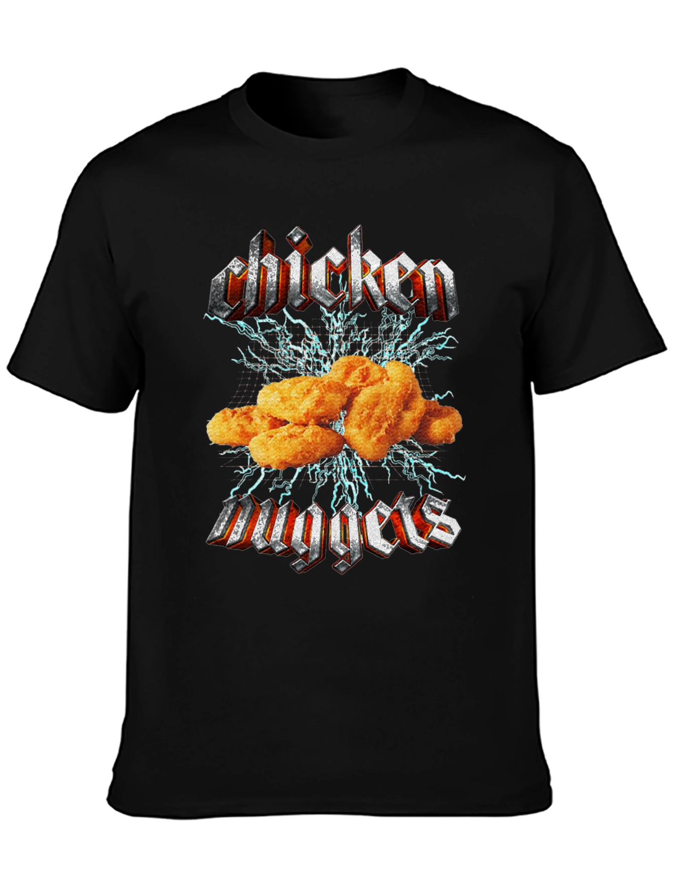 Chicken Nuggets Heavy Metal Style Black T-Shirt
