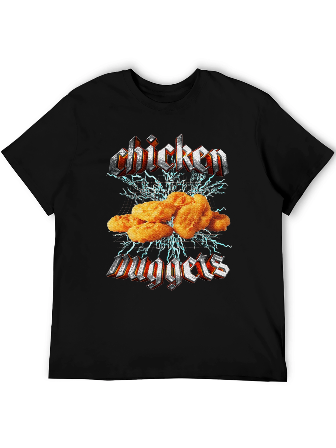 Chicken Nuggets Heavy Metal Style Black T-Shirt