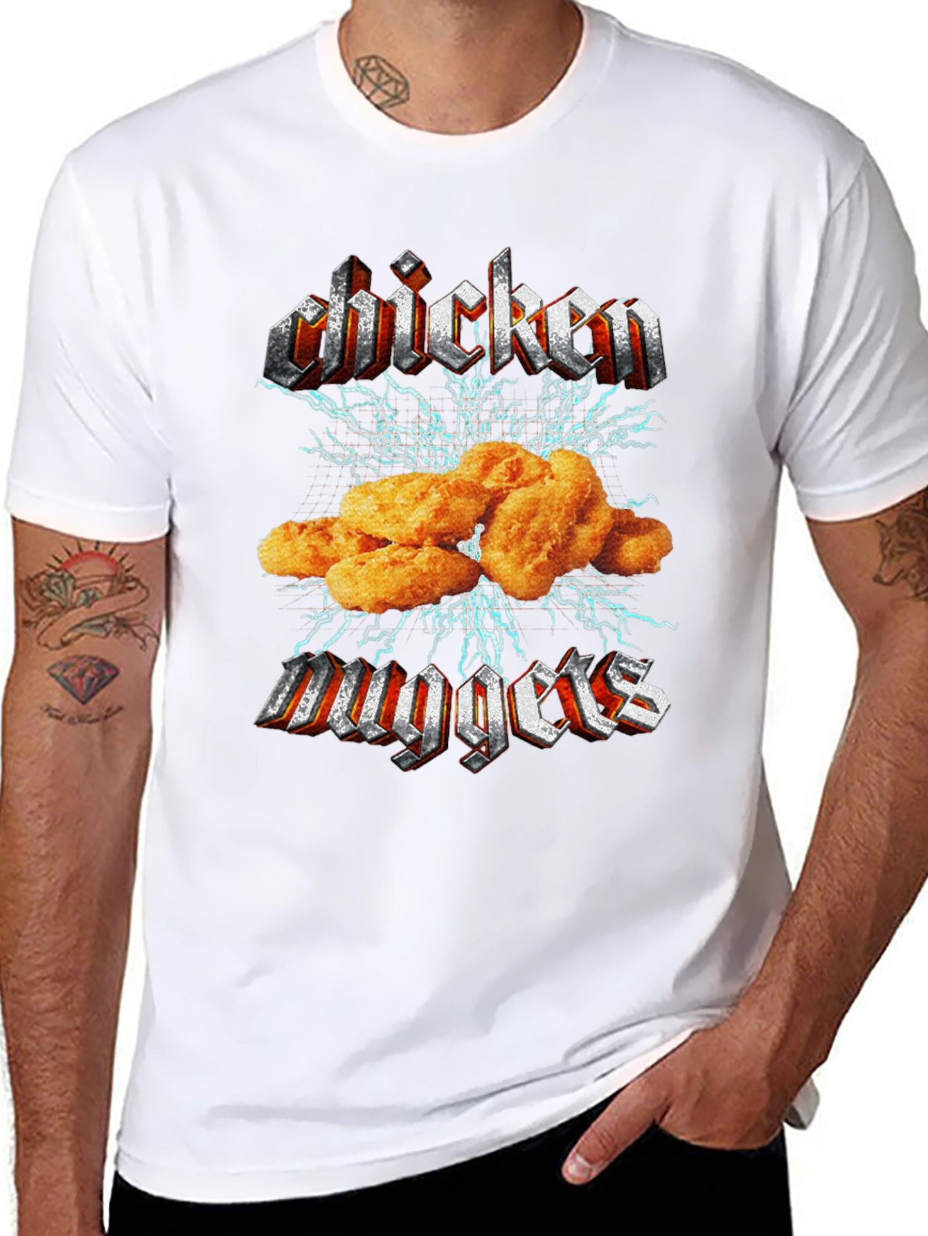 Chicken Nuggets Heavy Metal Style Black T-Shirt