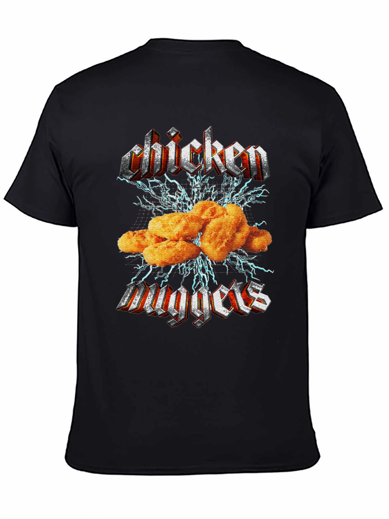 Chicken Nuggets Heavy Metal Style Black T-Shirt