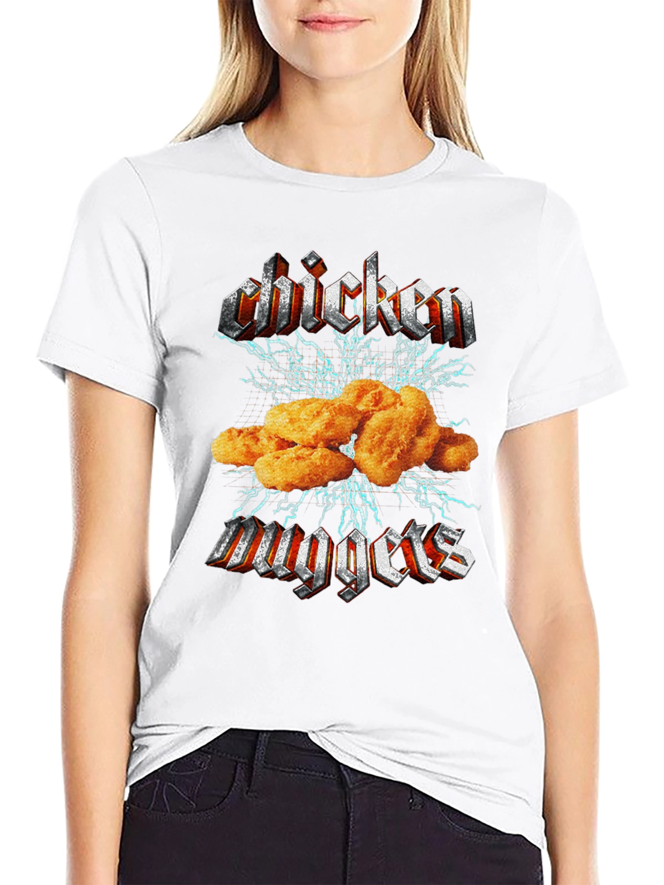 Chicken Nuggets Heavy Metal Style Black T-Shirt