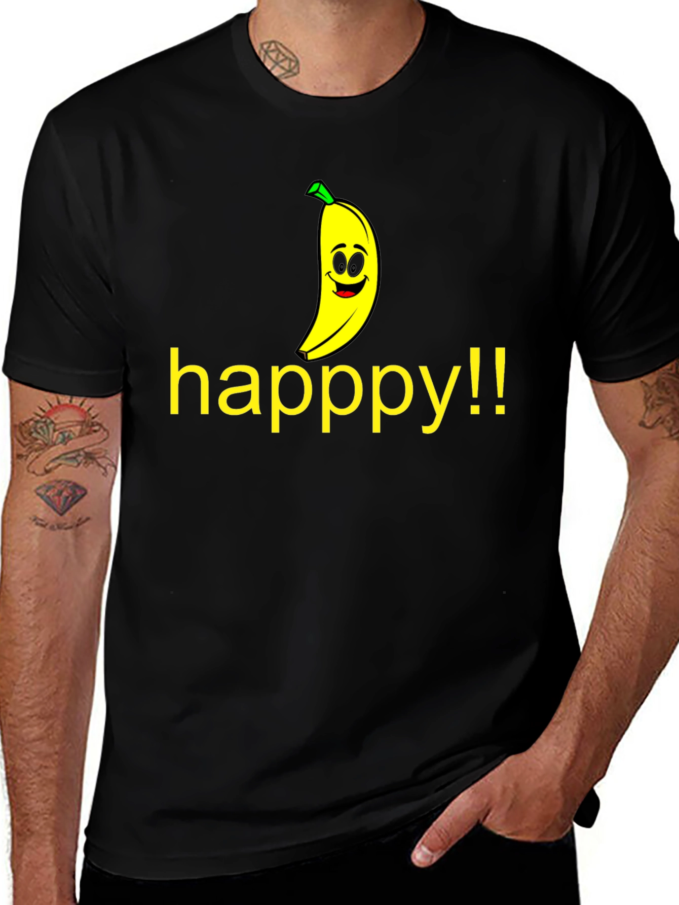 Happy Banana Graphic Tee - Unisex Black T-Shirt