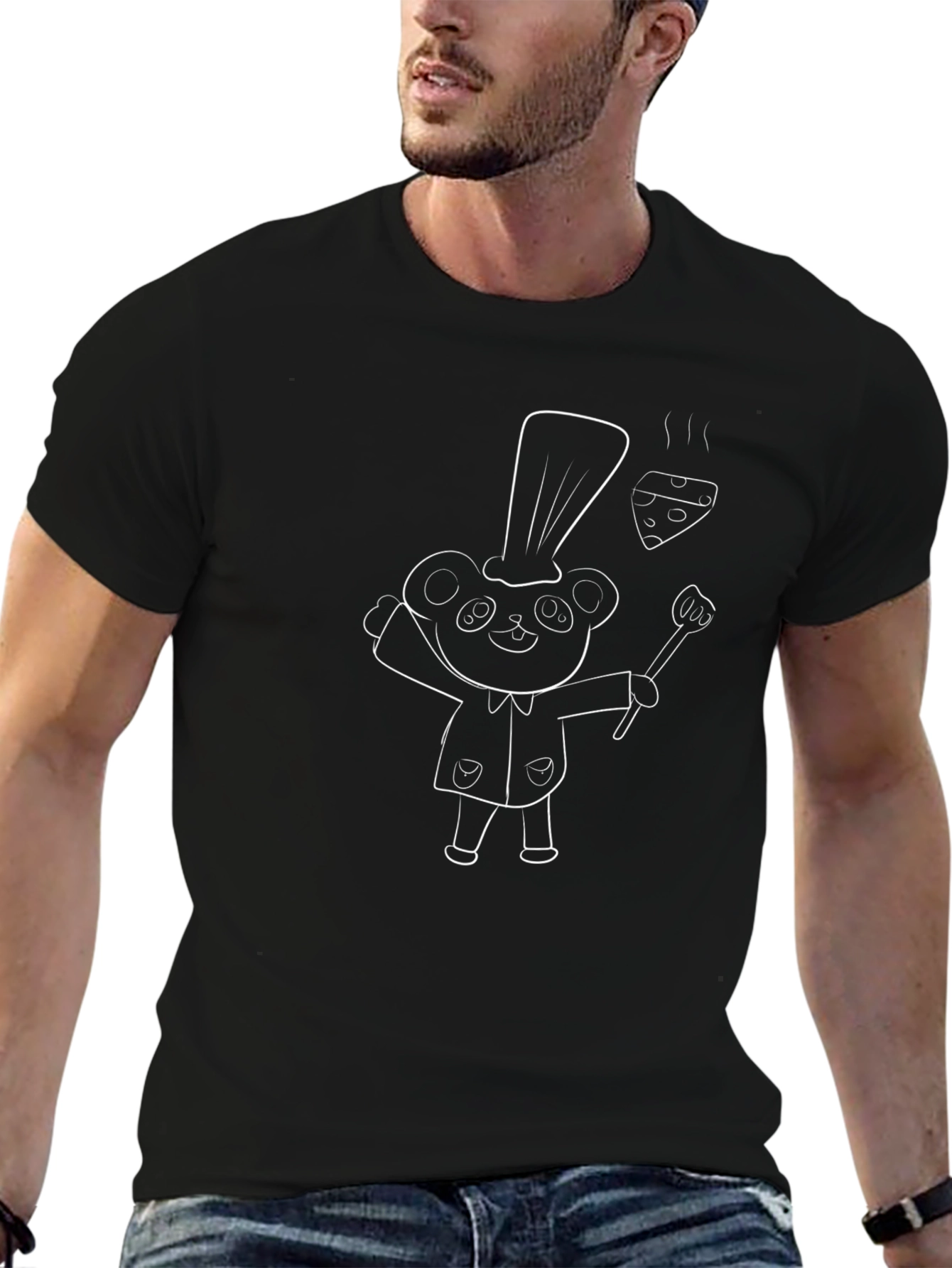 Chef Bear Graphic Tee - Black Cotton Comfort