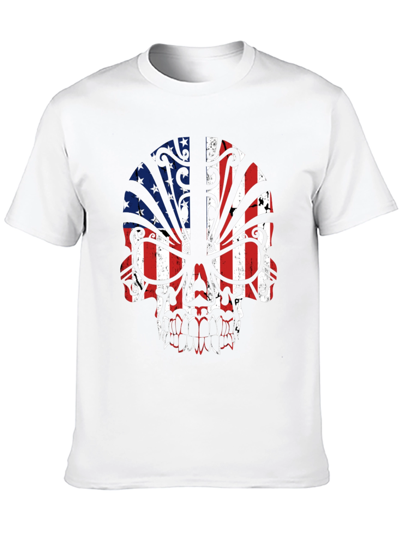 American Flag Skull Graphic Tee - Patriotic Style