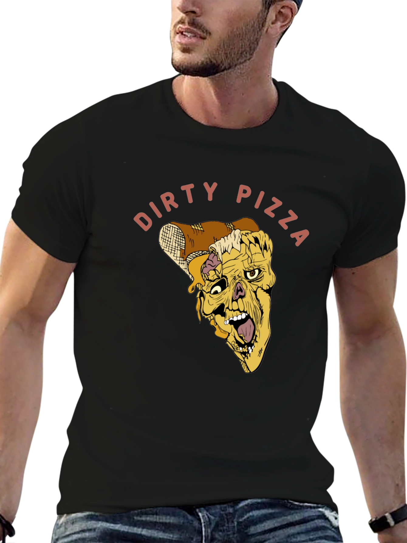Dirty Pizza Graphic Tee - Black Cotton T-Shirt