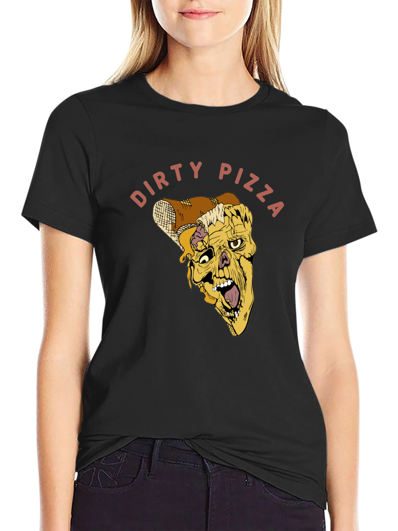 Dirty Pizza Graphic Tee - Black Cotton T-Shirt