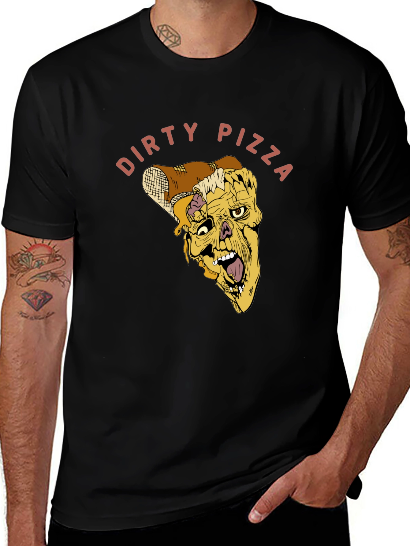 Dirty Pizza Graphic Tee - Black Cotton T-Shirt