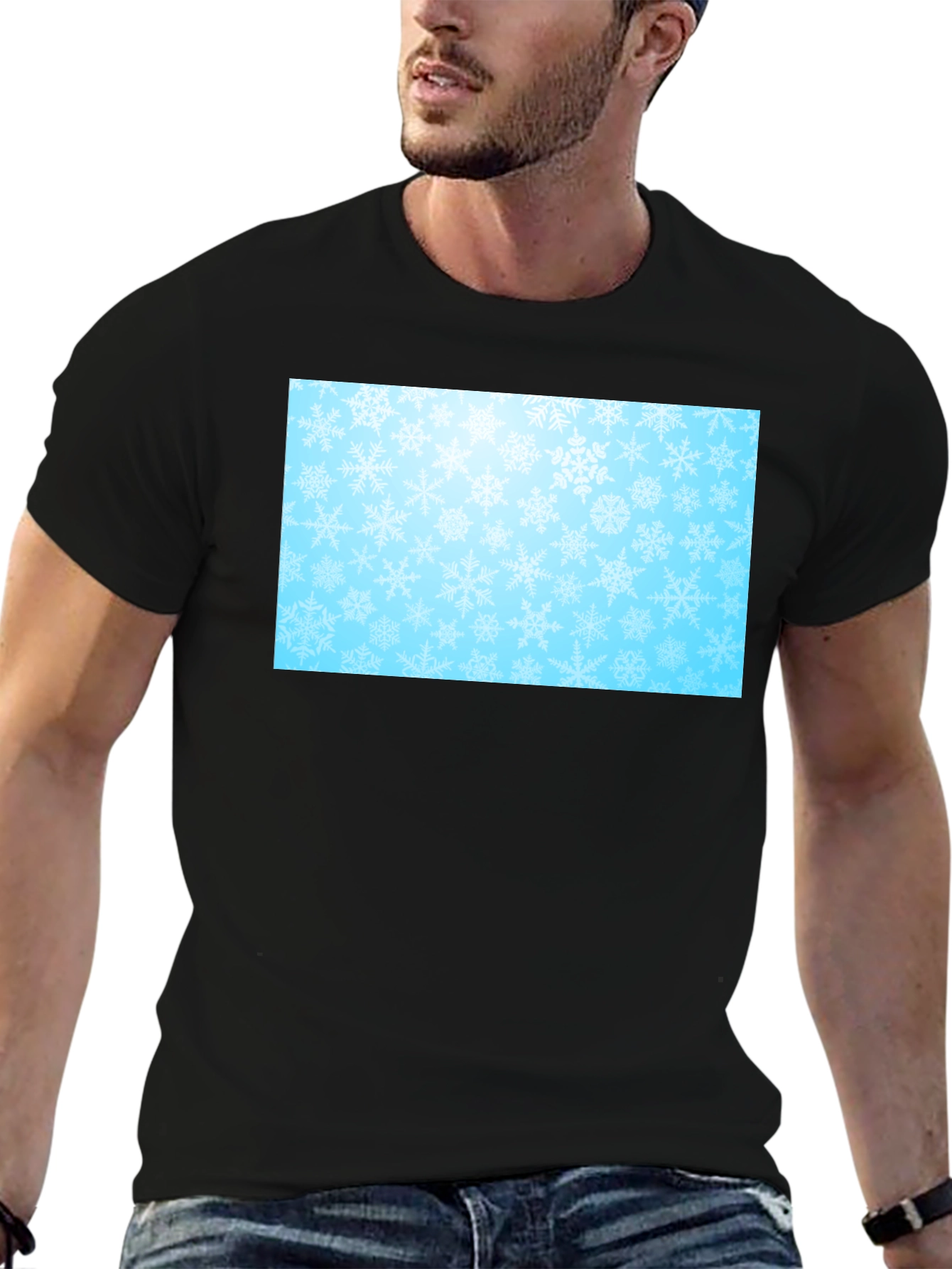 Snowflake Pattern Black Tee