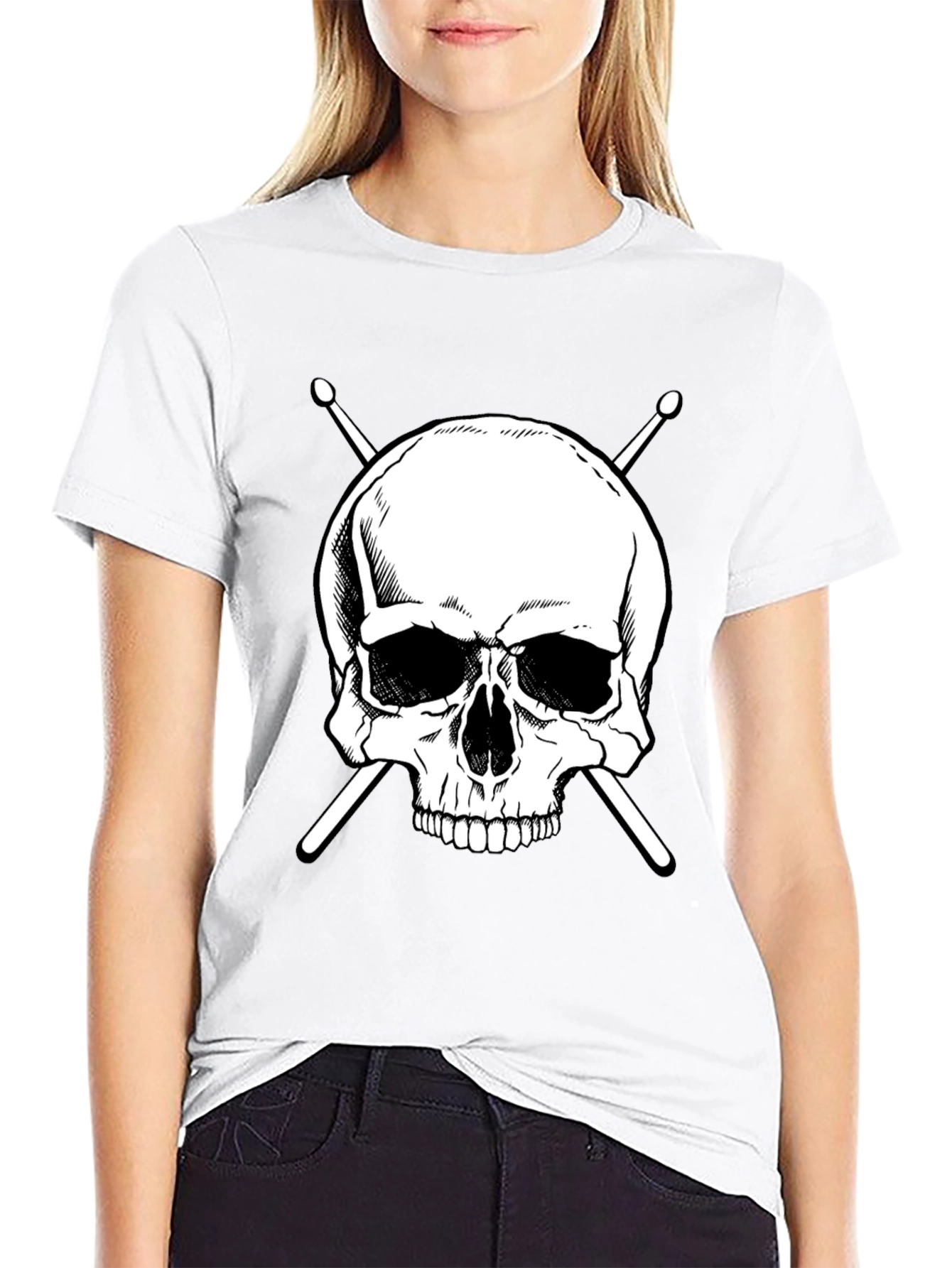 Skull & Drumsticks Graphic Tee - Rock Band Shirt