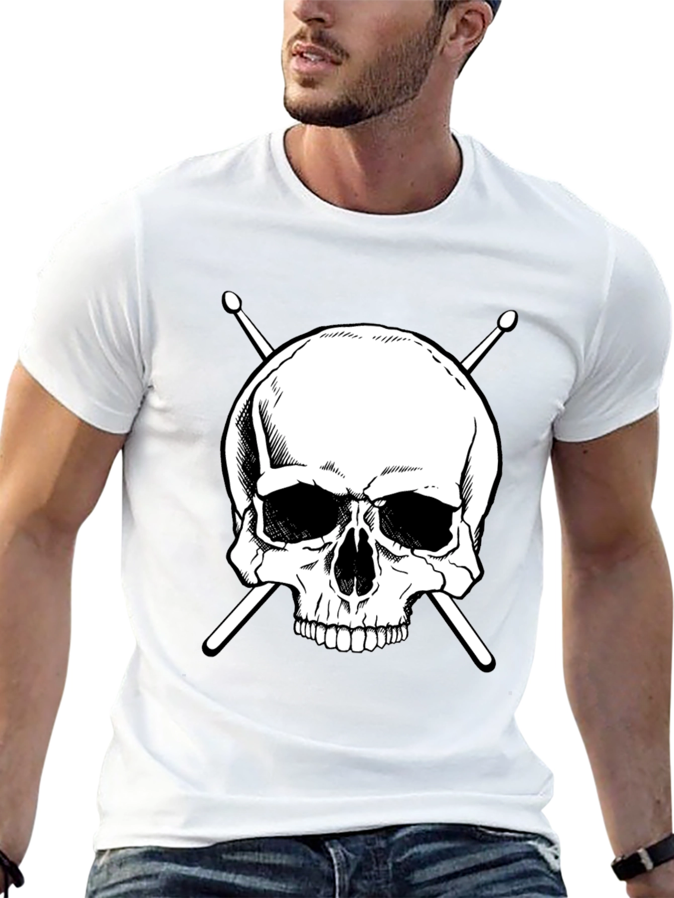 Skull & Drumsticks Graphic Tee - Rock Band Shirt
