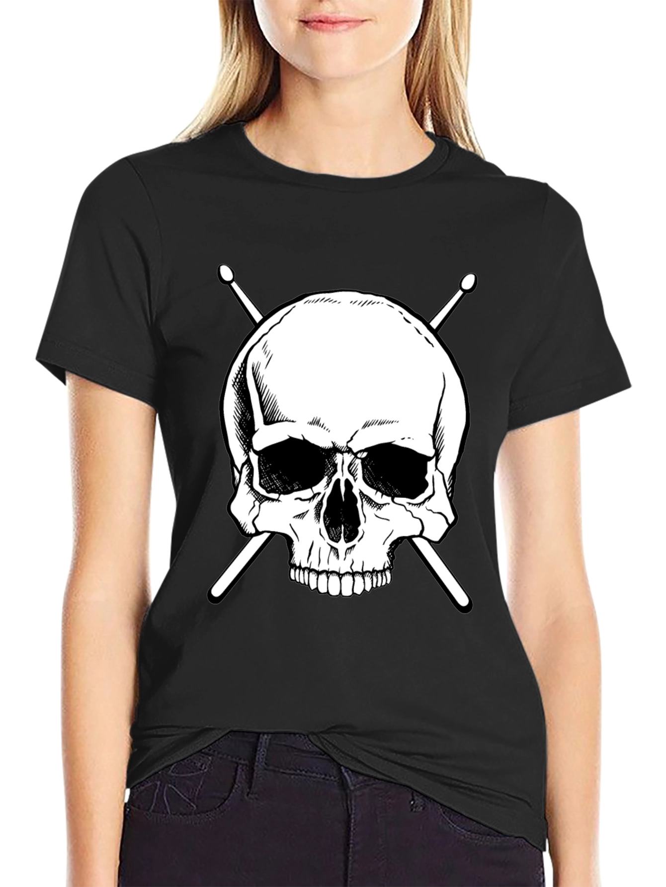 Skull & Drumsticks Graphic Tee - Rock Band Shirt