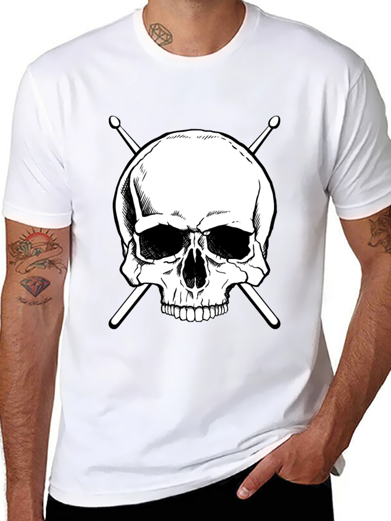 Skull & Drumsticks Graphic Tee - Rock Band Shirt