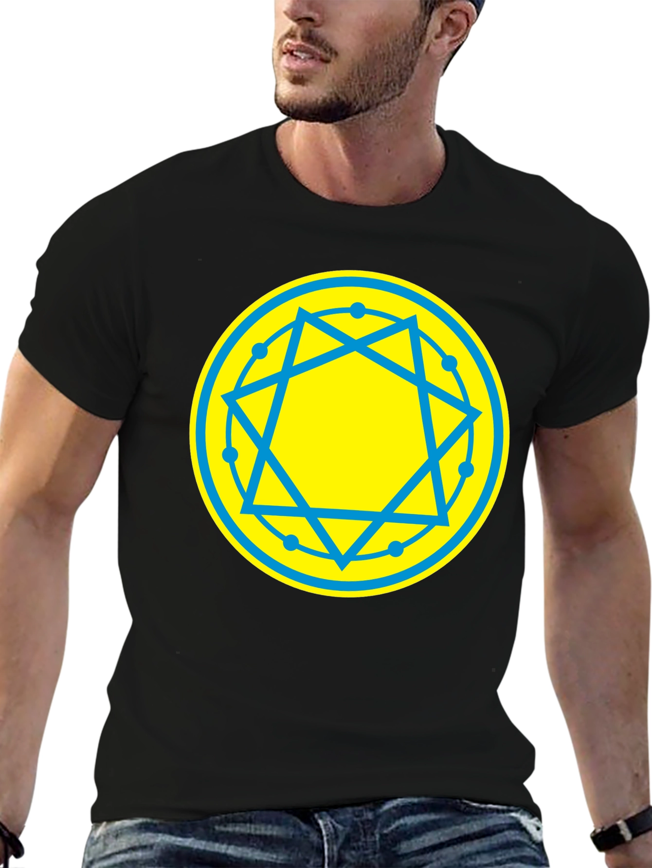 Geometric Symbol Tee - Black Cotton Blend T-Shirt