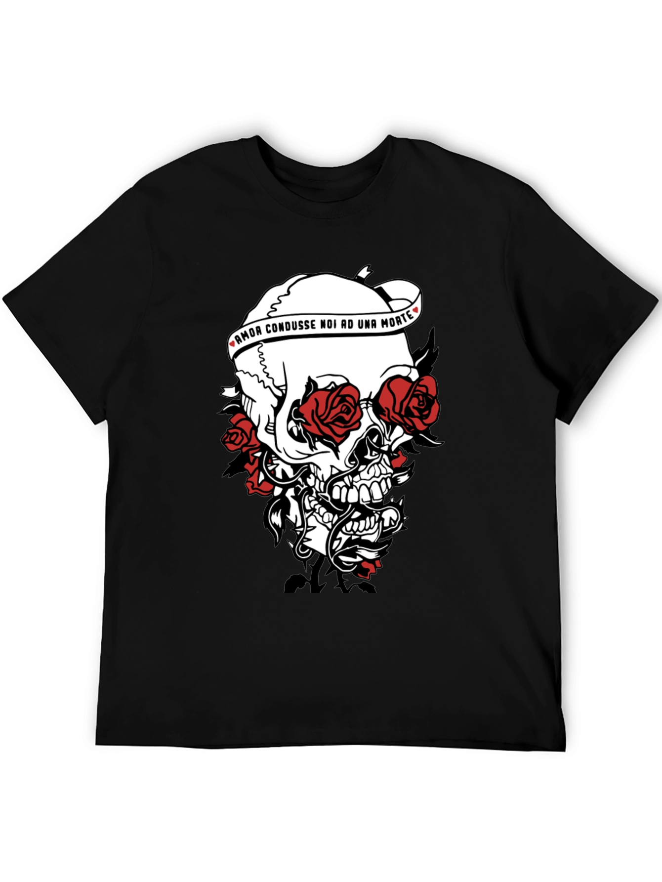 Skull & Roses Graphic Print Black T-Shirt