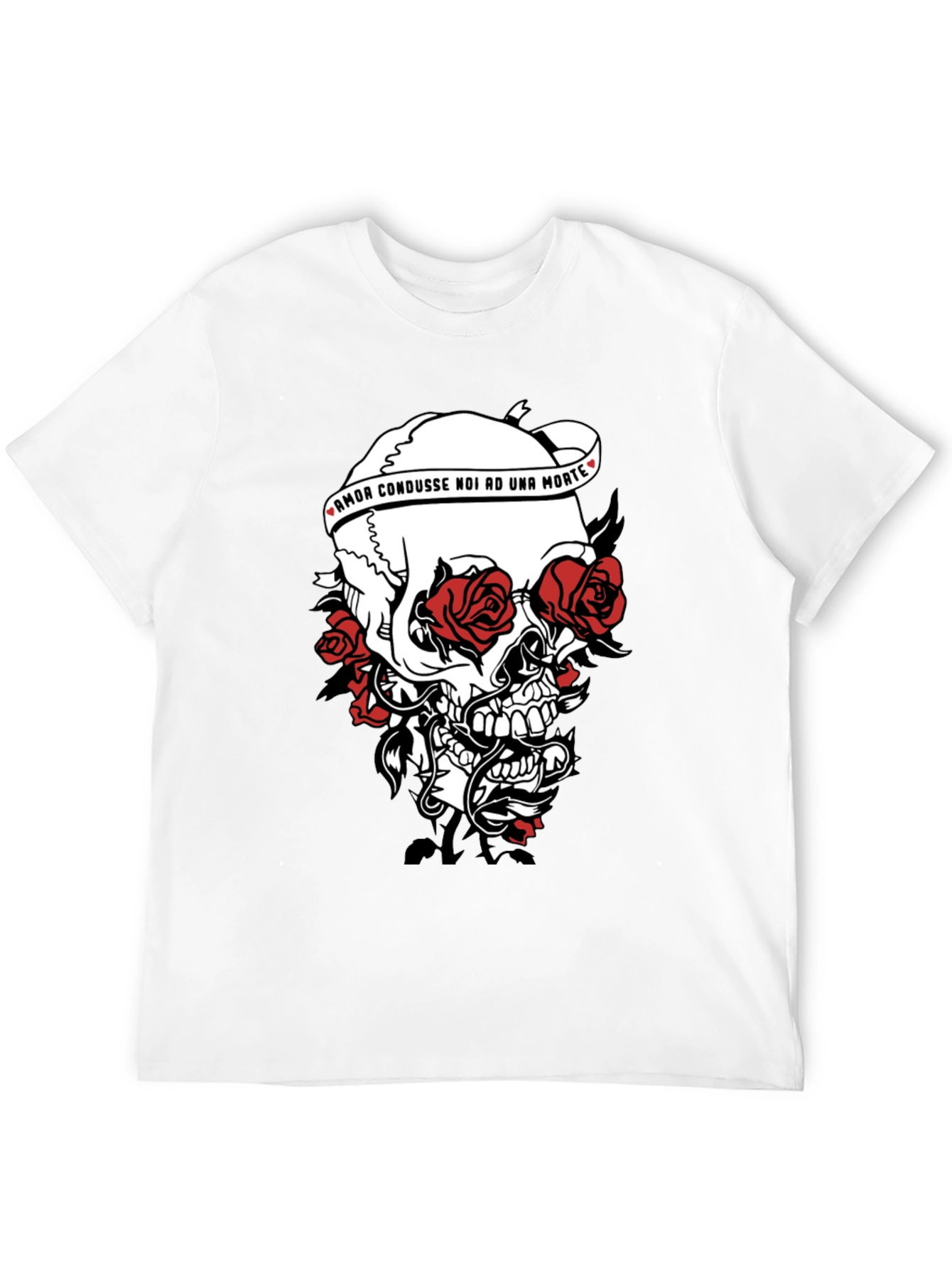 Skull & Roses Graphic Print Black T-Shirt