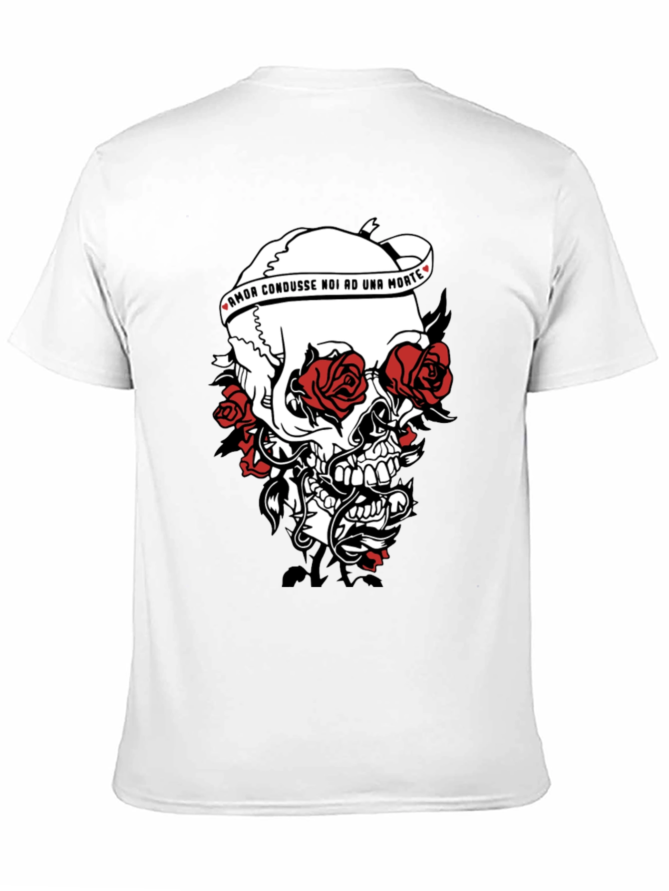Skull & Roses Graphic Print Black T-Shirt