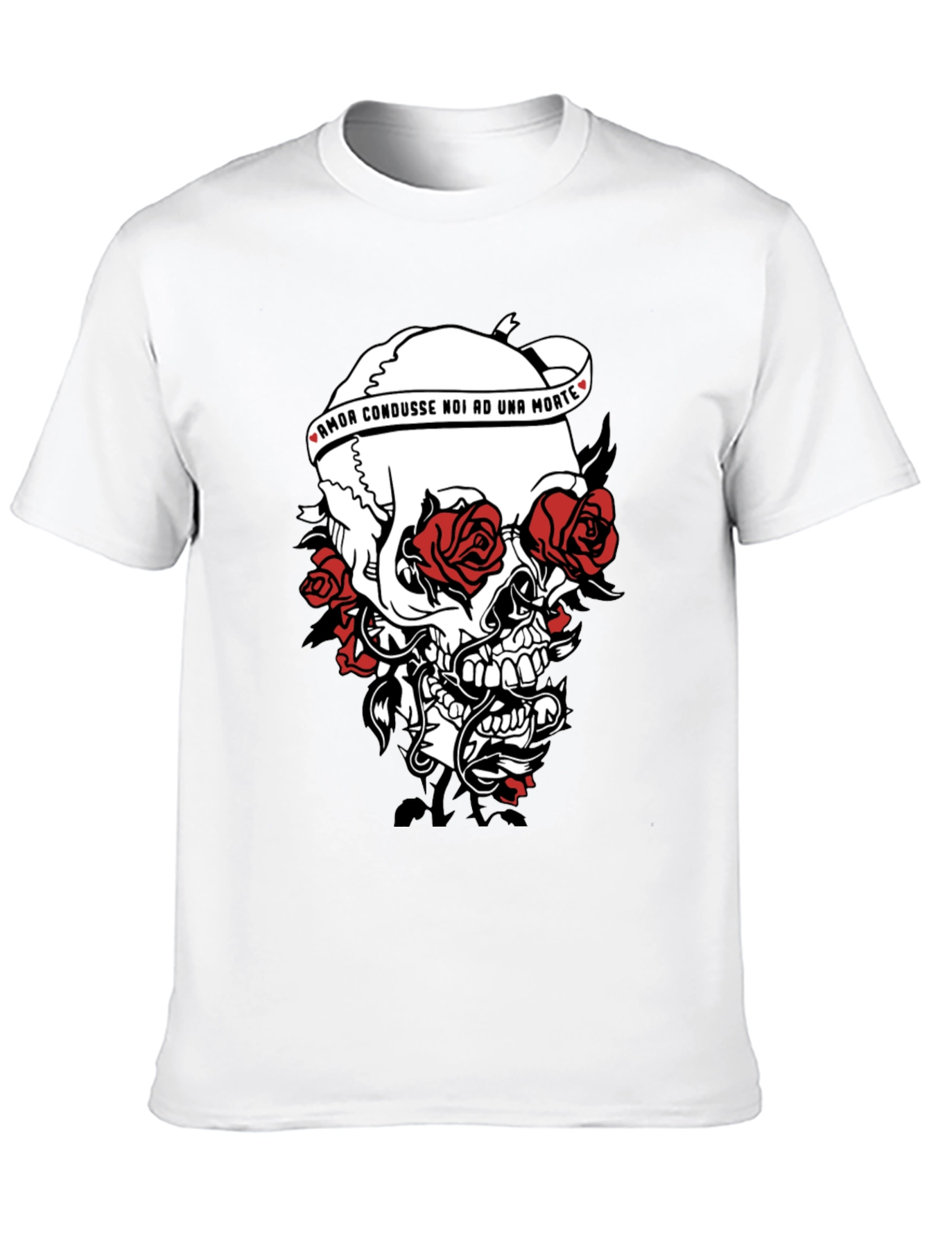 Skull & Roses Graphic Print Black T-Shirt