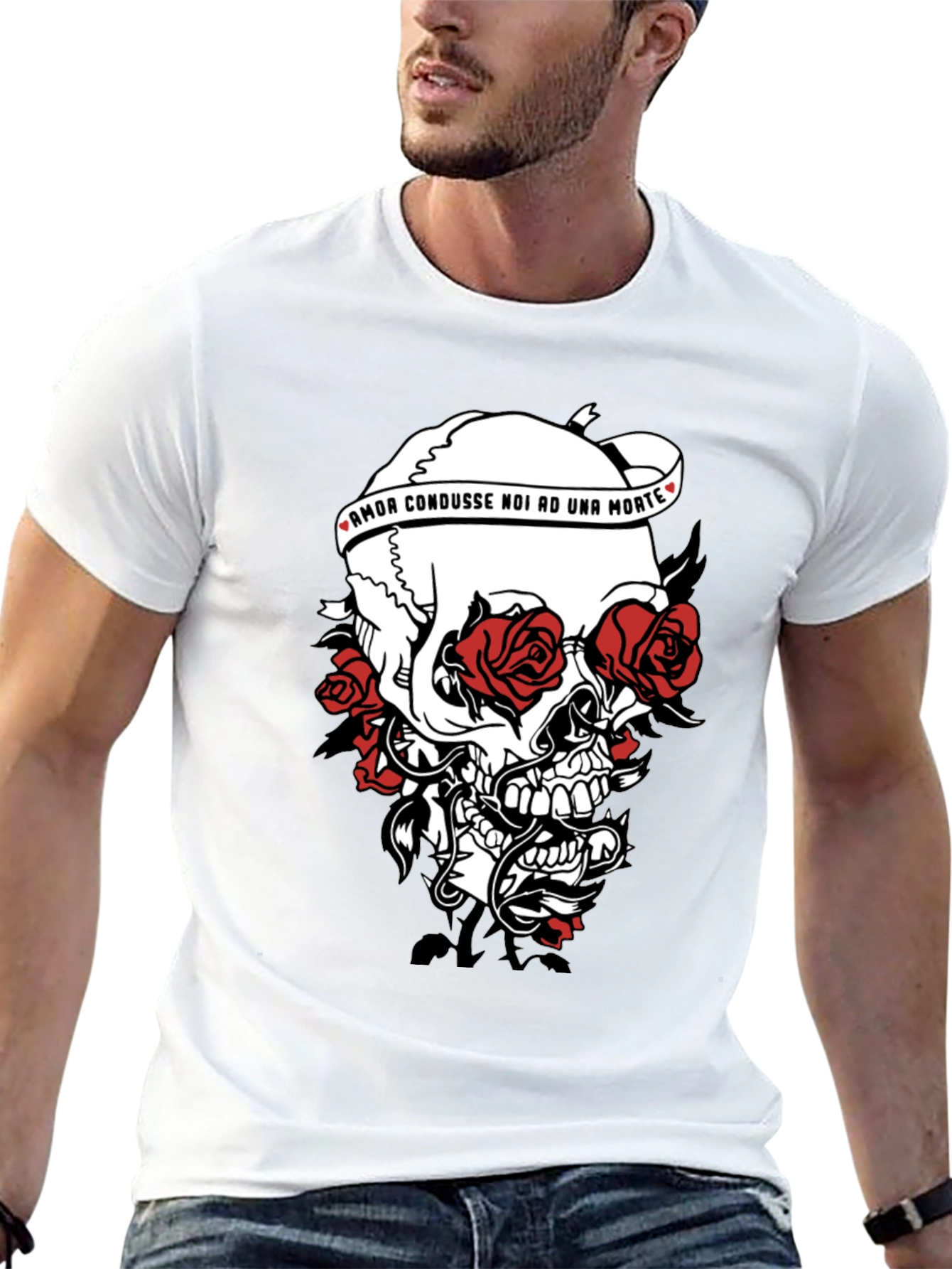 Skull & Roses Graphic Print Black T-Shirt