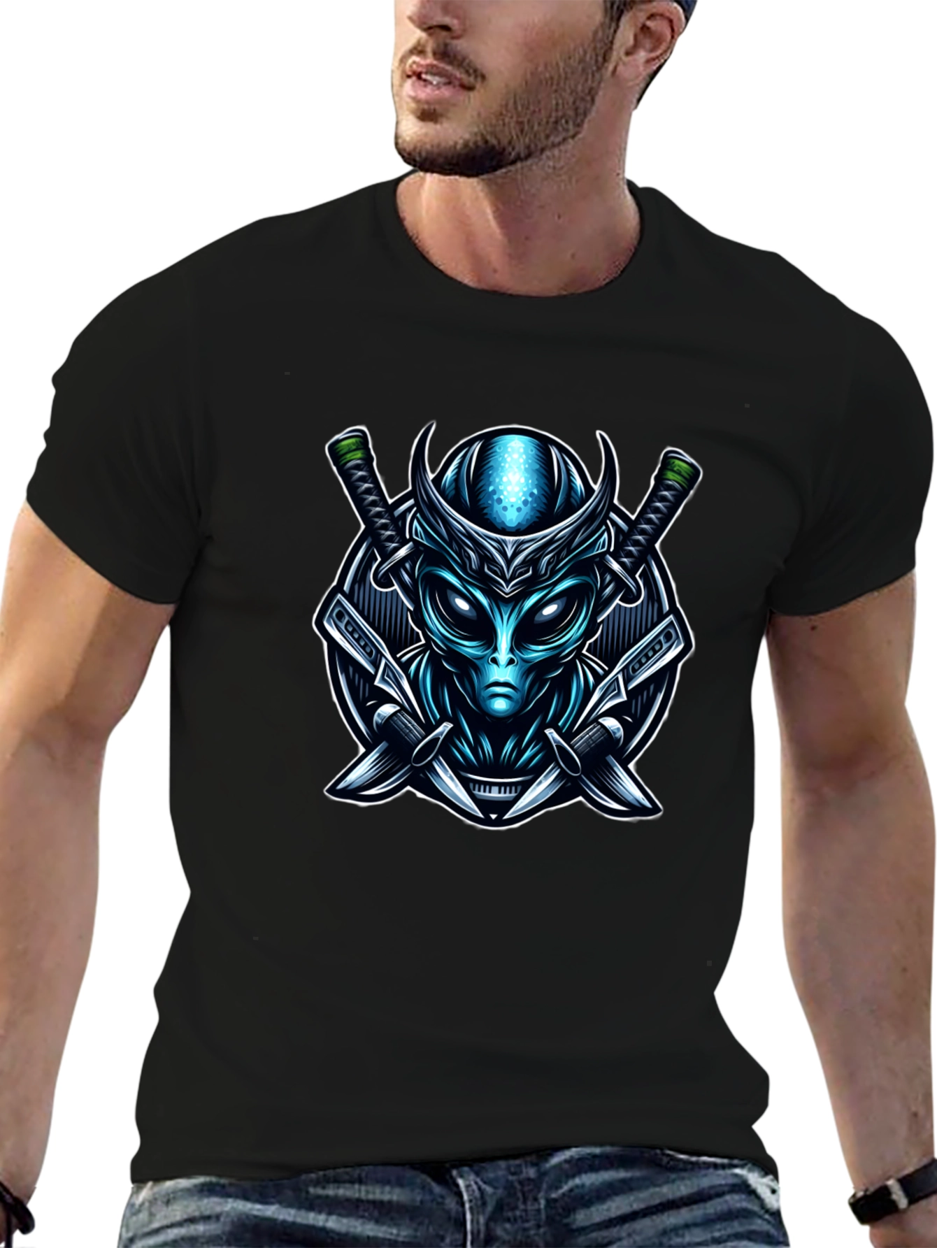 Alien Samurai Graphic Tee - Sci-Fi Warrior T-Shirt